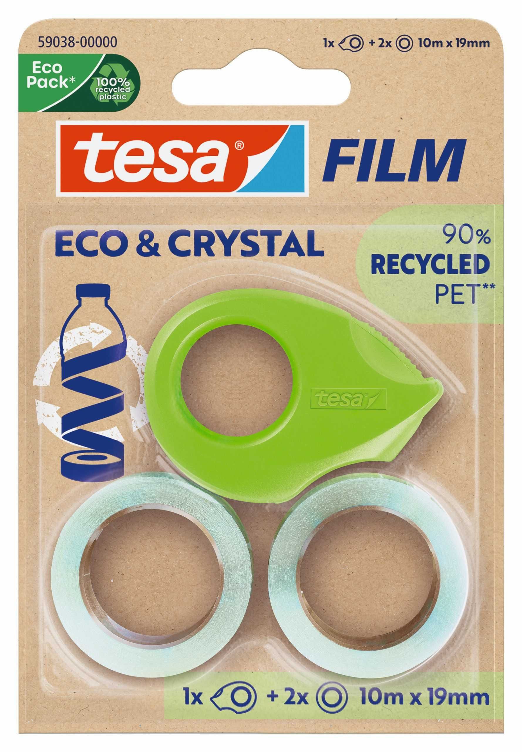 tesa Klebeband Handabroller Eco & Crystal mini Dispenser - inkl. 2 Rollen 19mm x10m k