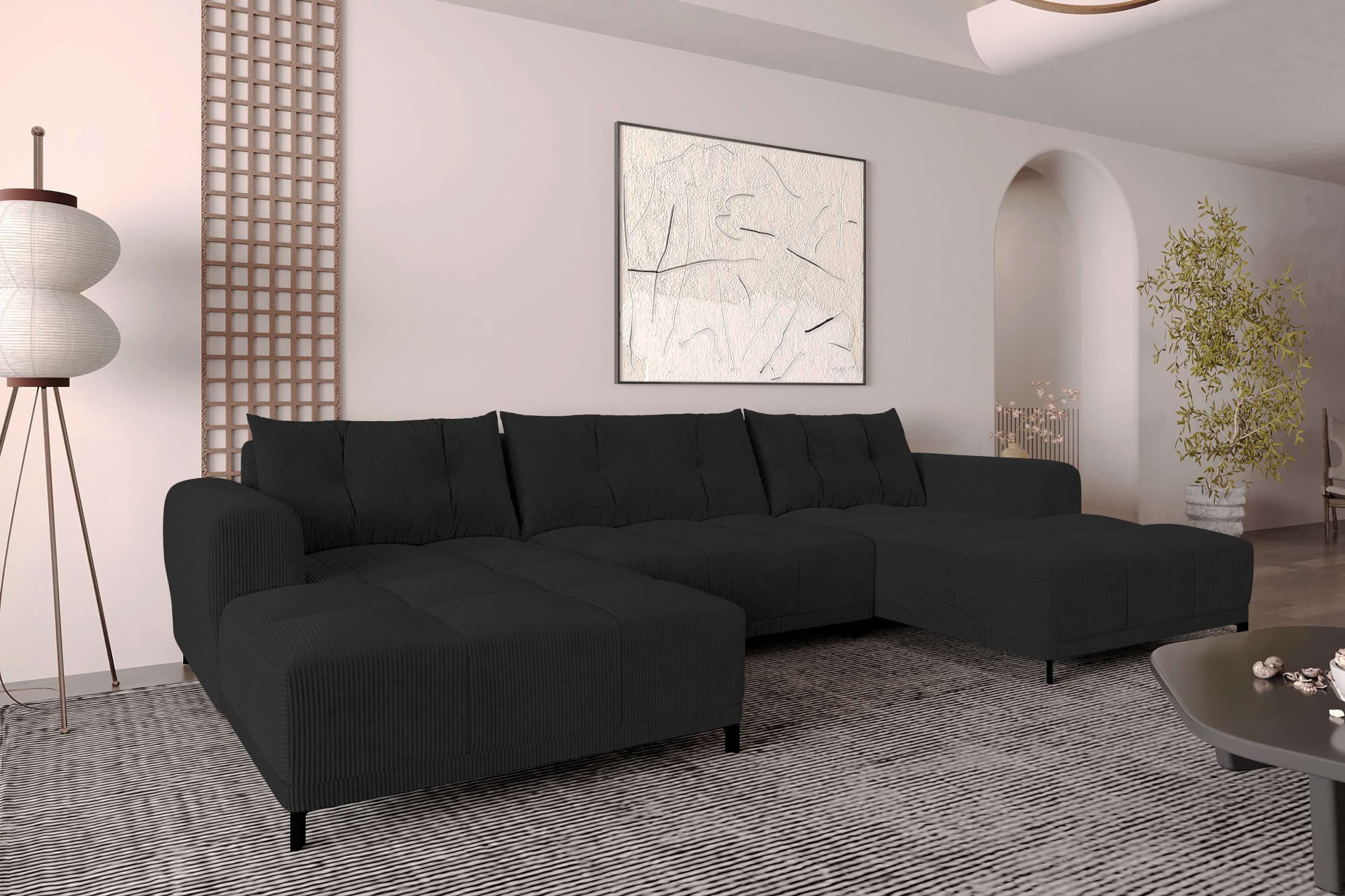 99rooms Wohnlandschaft Massimo, Sofa, U-Form, mit Schlaffunktion, Rundumbezug, in Cordstoff POSO