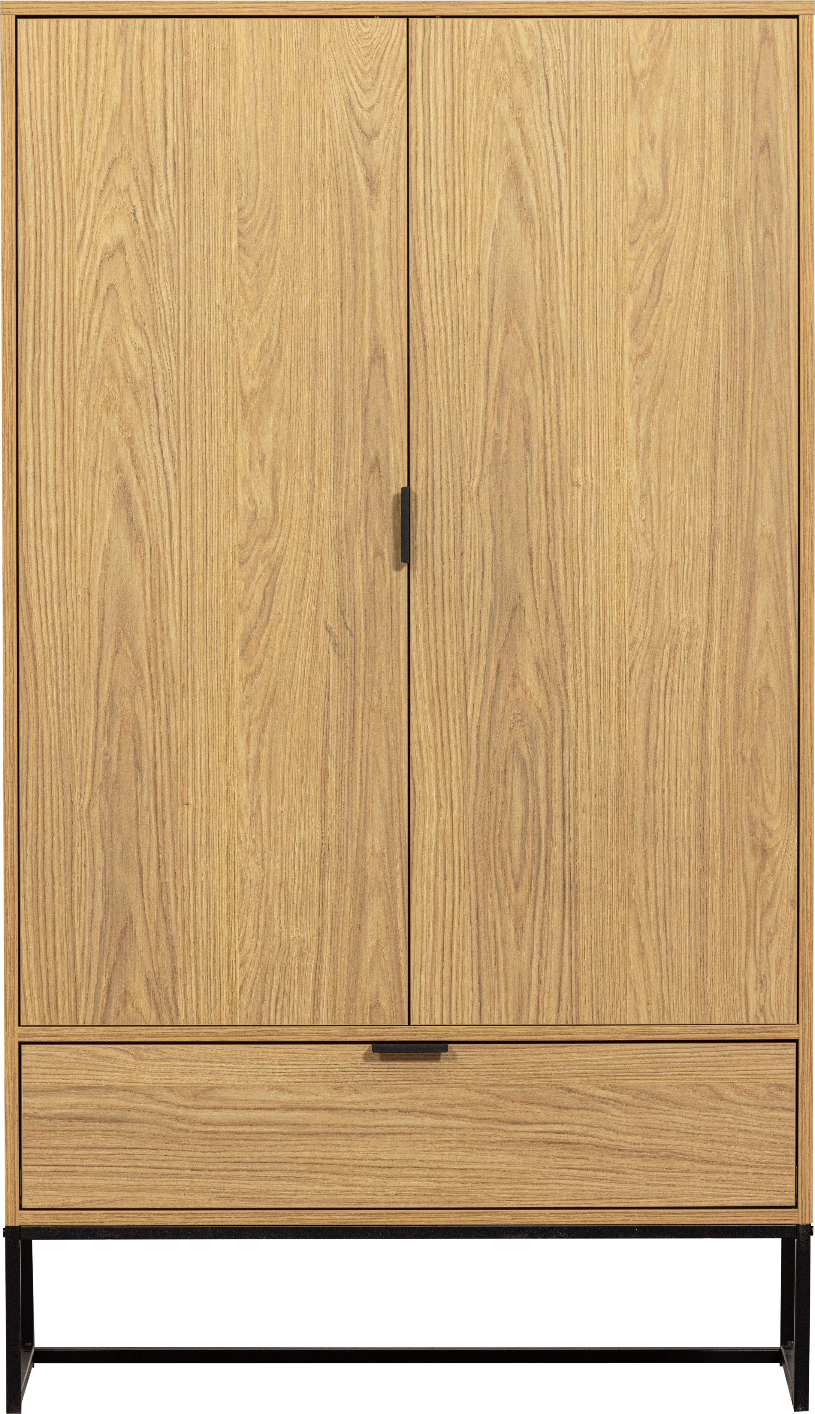 WOOOD Hochkommode Silas FSC® holz gebürstet mit Metallgestell H149 cm x B 85 cm x T36 cm (2 St), Eichen-Melamin, sichtbare Maserung, Tragkraft Boden 15 kg