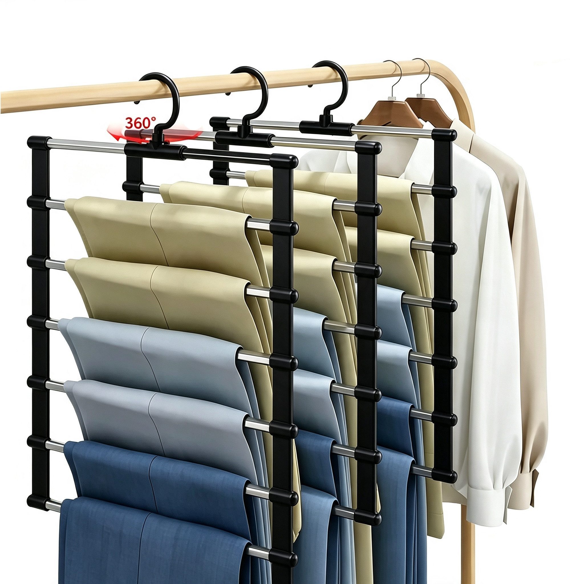 Diwzbyn Kleiderbügel Mehrlagiger faltbarer Kleiderbügel aus Edelstahl, (2-tlg), Kleiderschrank-Organizer, geeignet für Hosen, Röcke und Schals