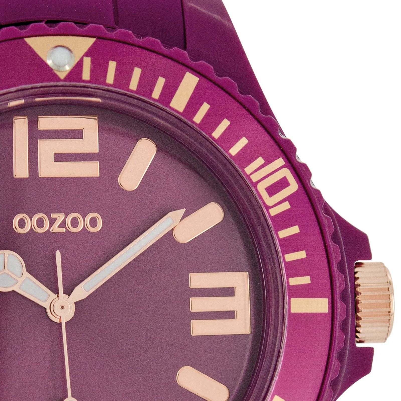 OOZOO Quarzuhr Oozoo Unisex Armbanduhr Vintage Series, (Analoguhr), Damen, Herrenuhr rund, groß (ca. 48mm) Silikonarmband aubergine, lila