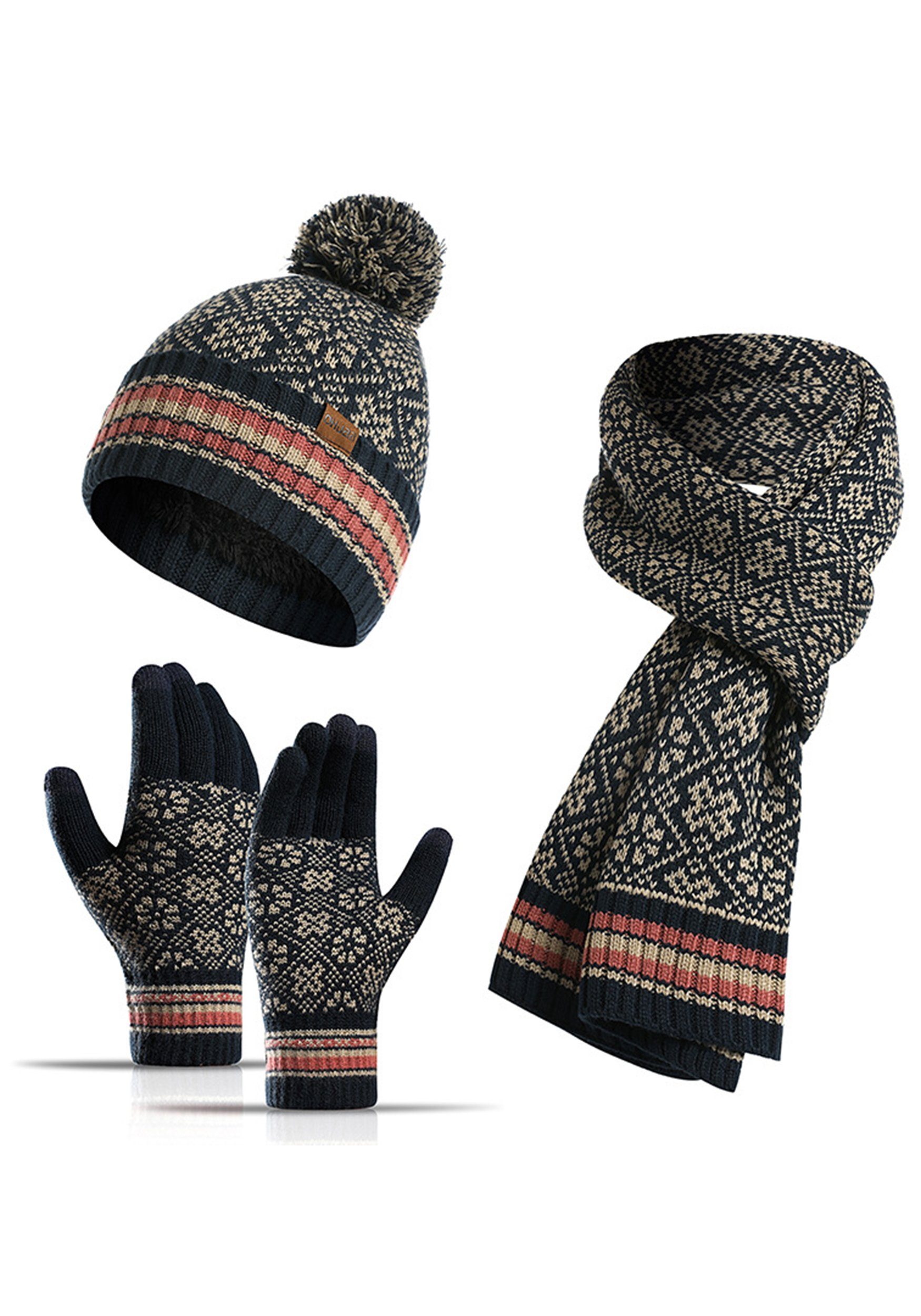 MAGICSHE Mütze & Schal Leopardenmuster Handschuhe Schal Set Weich und warm Blau