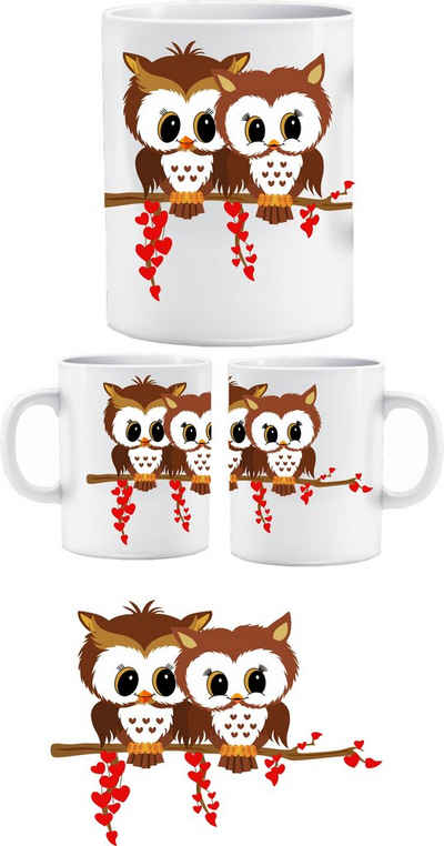 Wandtattoodesign Tasse Tasse mit Druck Zwei Eulen Eule Sublimation, Motiv Eule Eulen