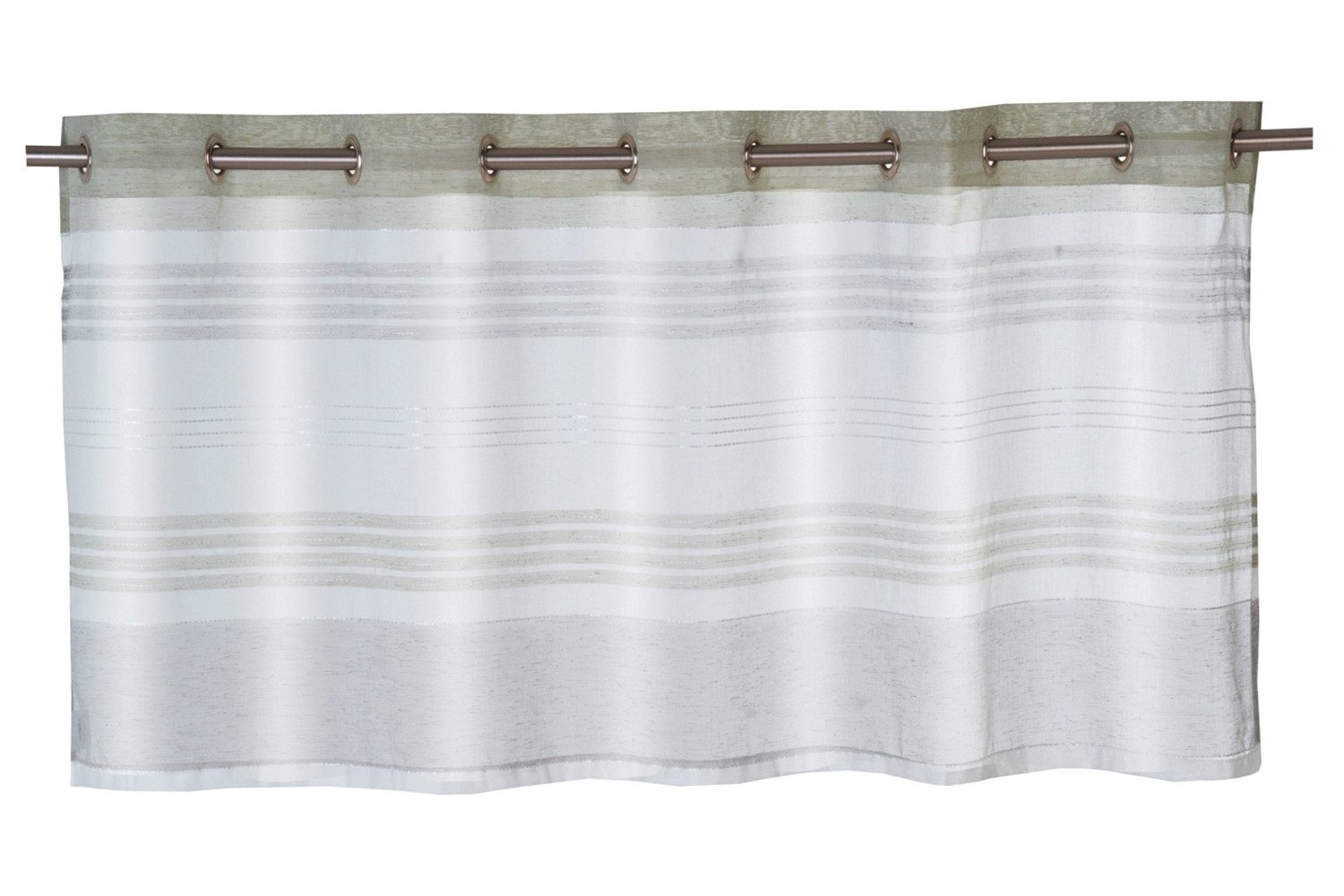 Home4You Scheibengardine, 140 x 50 cm, Grau, Grün, Weiß, Polyester, (1 St), Ösen, halbtransparent, Polyester, Halbtransparent, Querstreifen