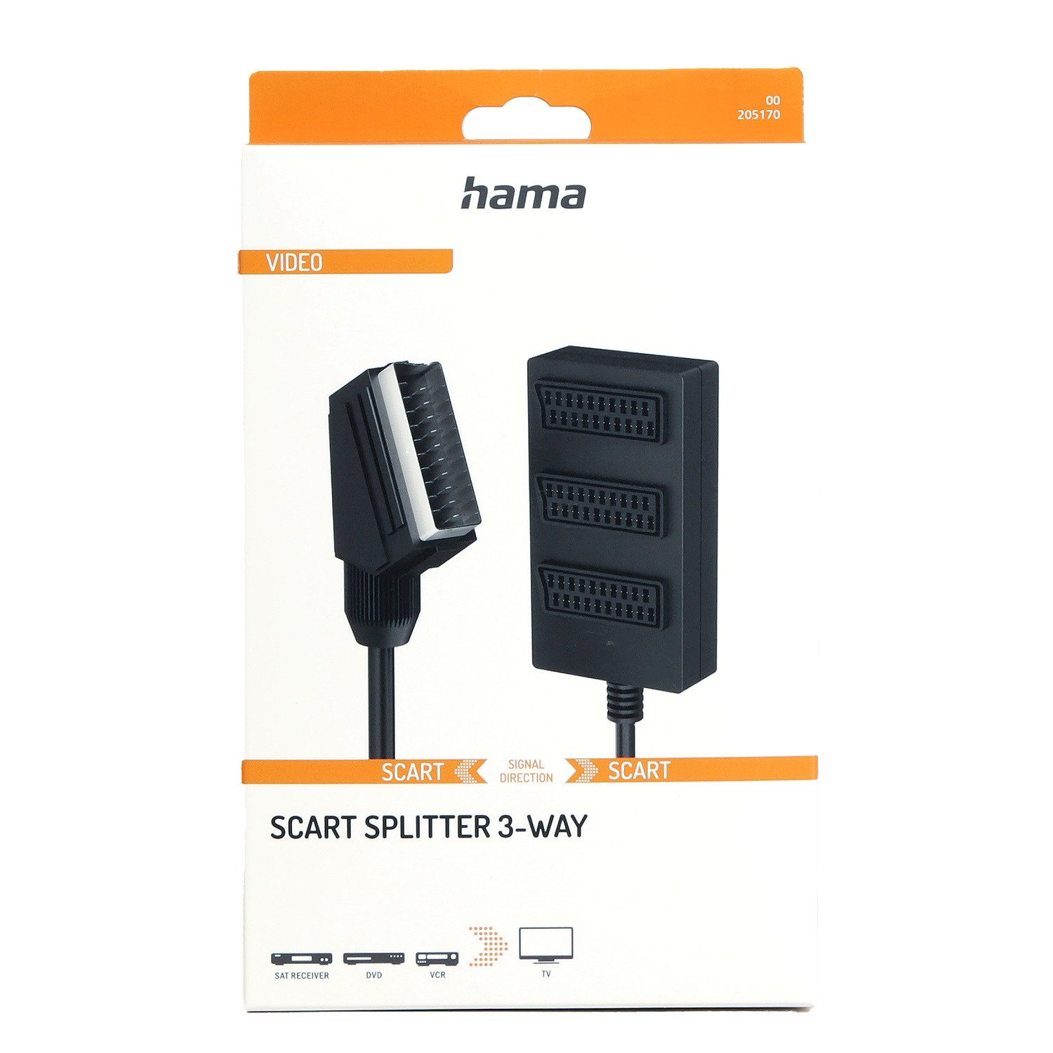 Hama Scart-Verteiler 3-Fach Umschalter Scart-Kabel Video-Adapter Scart zu Scart, Скарт-адаптер 1>3 TV AV Stecker Rundkabel Splitter Y-Adapter Kabel