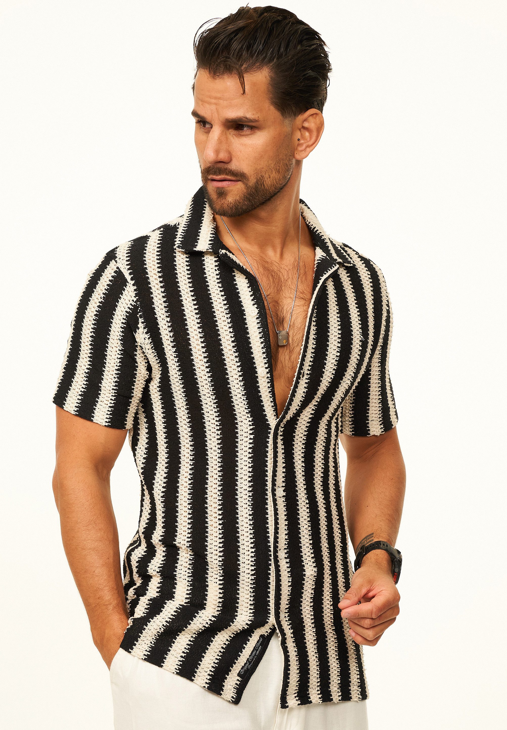 CARISMA Kurzarmhemd gestreift als Poloshirt im Summer-Look für Herren Herren Strick Polohemd T-Shirt im Regular-Fit - Festival Hemd