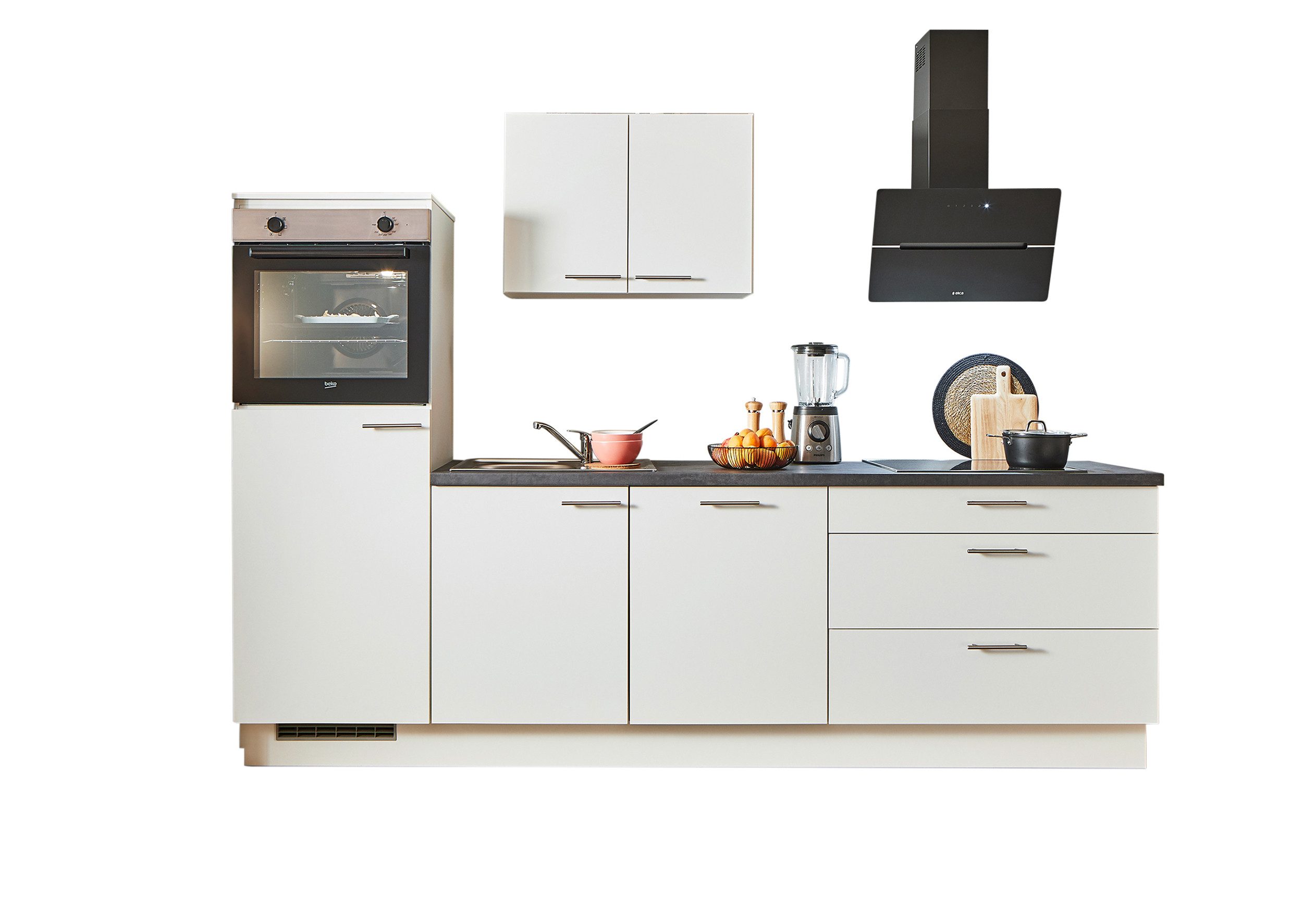 pino Küchenzeile Helsinki, individuell anpassbar, gratis Küchenplanung mit Profis, (Breite 260cm), vormontiert, wahlw. mit E-Geräten, Preis inkl. Lieferung