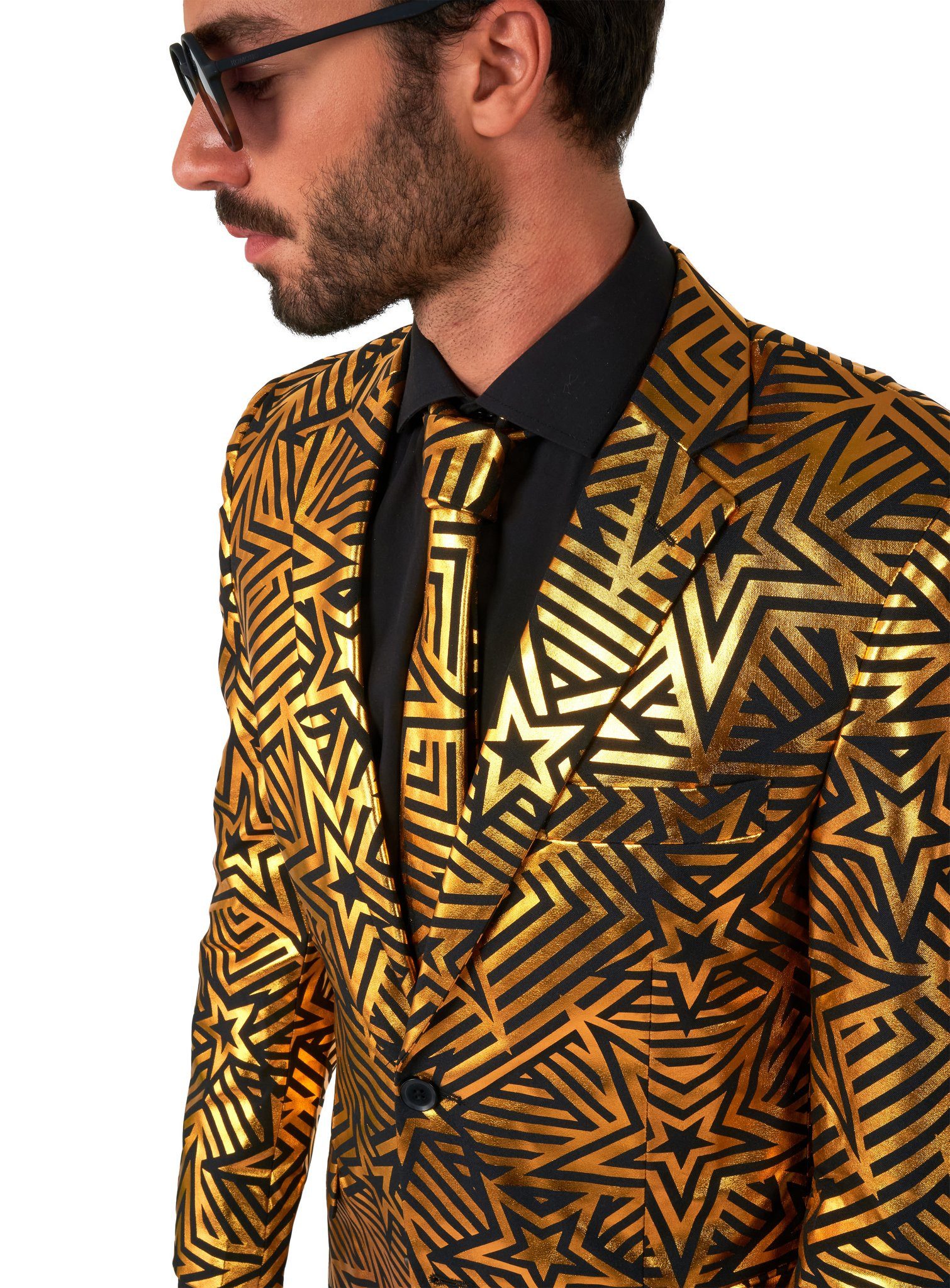 Opposuits Partyanzug Golden Geo Star Anzug, Damit bist Du der Star auf jeder Tanzfläche!
