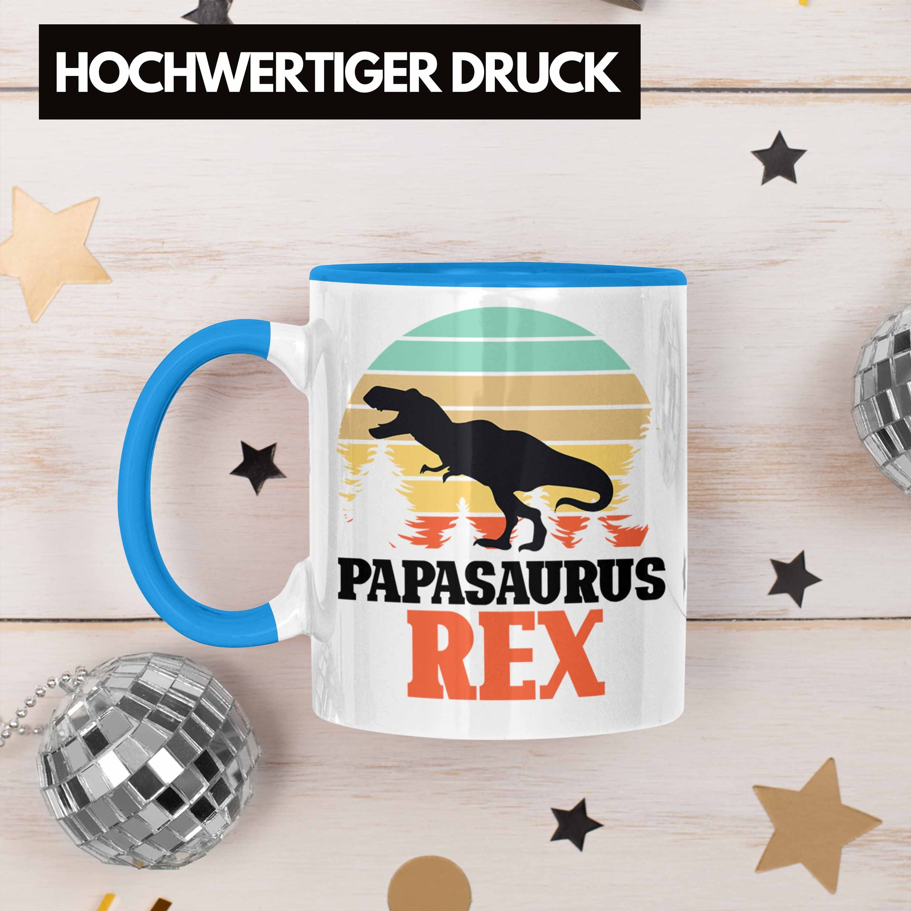 Trendation Tasse Papasaurus Rex Gesche Lustiges Geschenk Blau für Tasse Vatertag Papa Vater