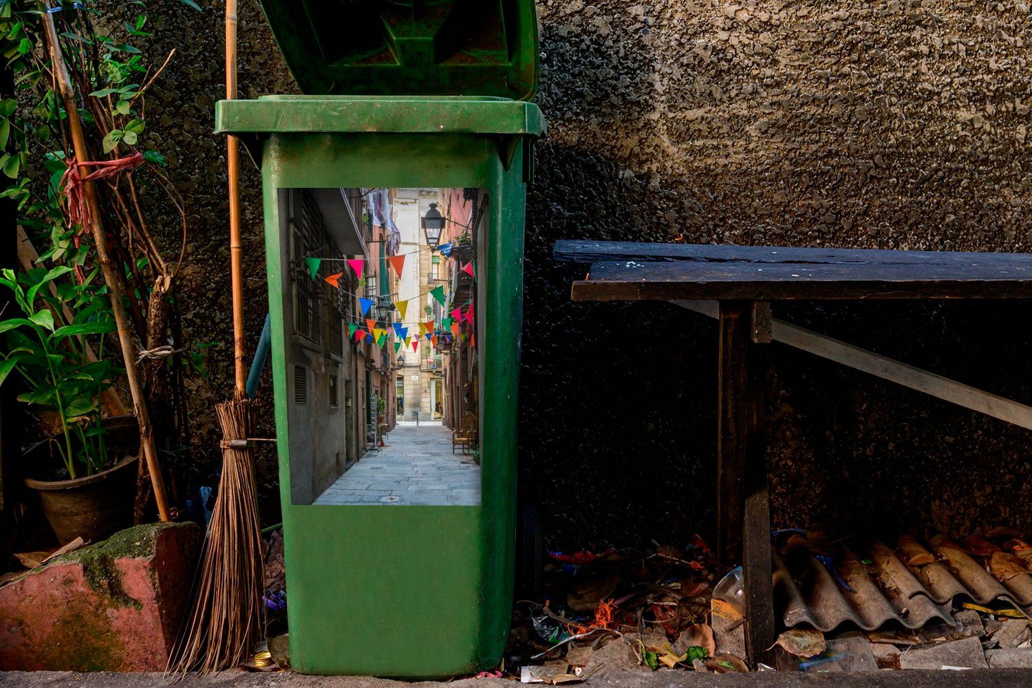 (1 Farbe Barcelona Abfalbehälter St), MuchoWow Container, Mülltonne, Wandsticker - Flaggen Mülleimer-aufkleber, Sticker, -