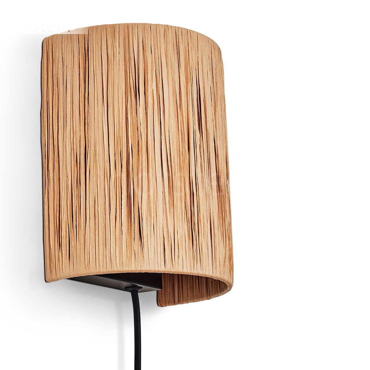 hofstein Wandleuchte Wandlampe aus Metall/Bast in Schwarz/Natur, ohne Leuchtmittel, Wandleuchte mit Stecker/Schalter/Kabel, UP & Down Lichteffekt, 1 x E27
