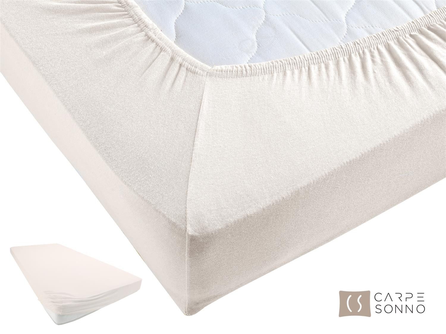 Carpe Sonno Spannbettlaken Heavy Jersey 90x200 100x200 120x200 140x200 160x200 180x200 200x200, Jersey, Gummizug: rundum, (1 Stück), Weiches Spannbetttuch Bügelfrei, Bettlaken 100x200 Creme