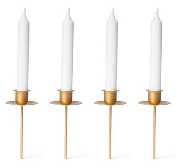 Novaliv Kerzenständer - (Spar-Set, 4 St., 4x Stabkerzen GOLD Stabkerzen mit Teller), 4x Stabkerzen GOLD