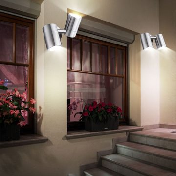 etc-shop Außen-Wandleuchte, Leuchtmittel inklusive, Warmweiß, 2er Set LED Außen Wand Leuchten Edelstahl Beleuchtungen Glas Strahler