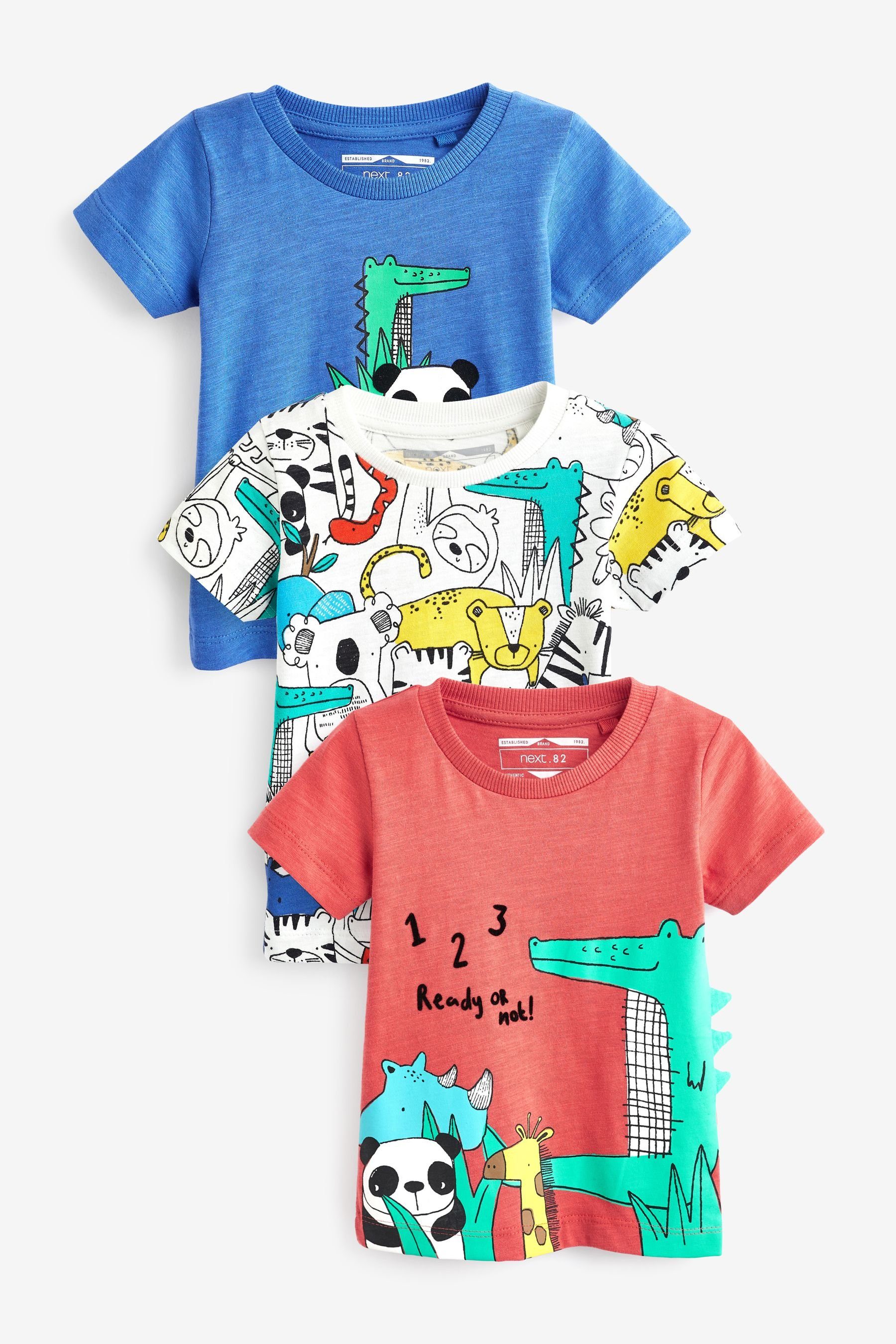 Next T-Shirt Kurzarm-T-Shirts mit Figur im 3er-Pack (3-tlg) Red/Blue Animal