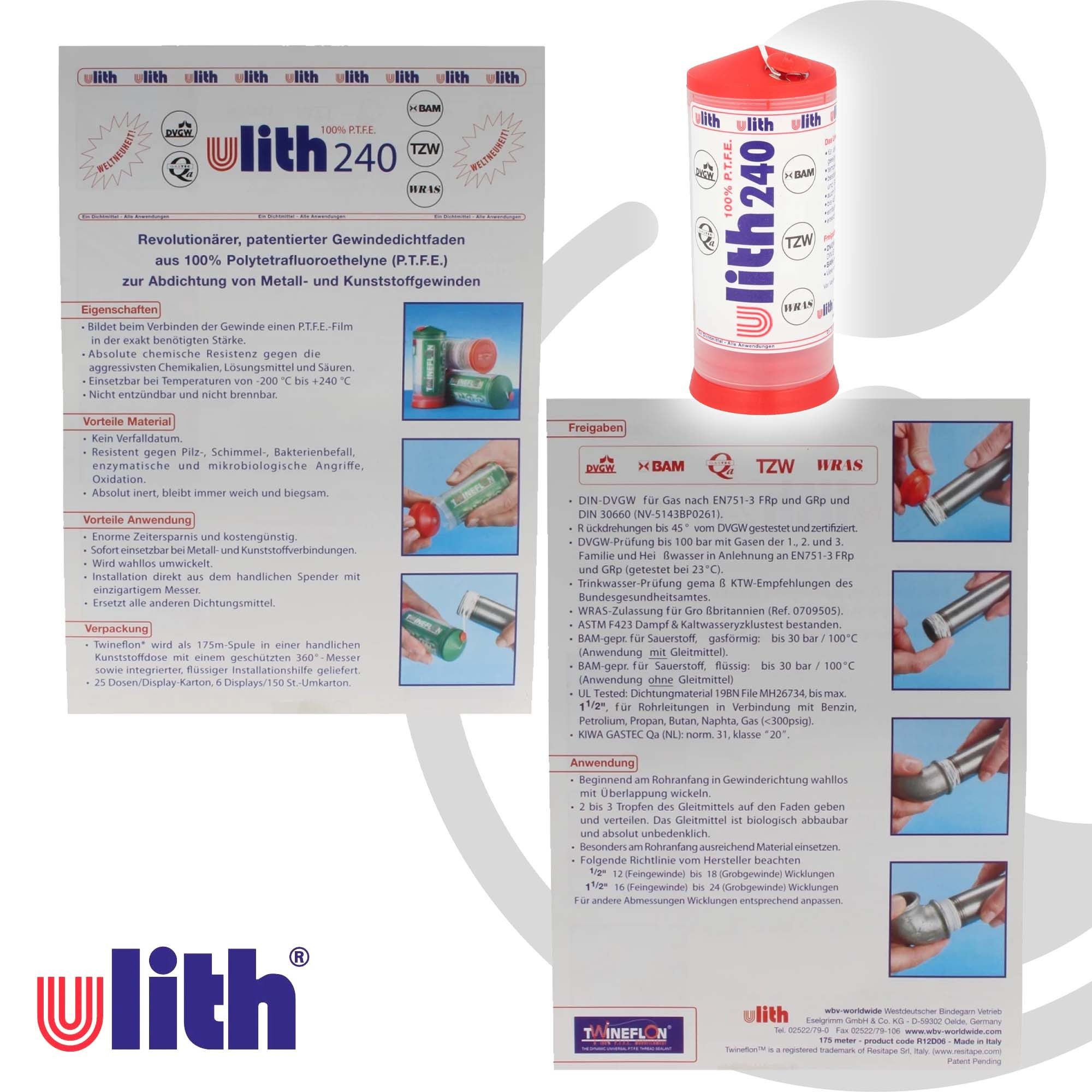 Ulith Gewindedichtung ULITH 240 PTFE - Gewindedichtfaden bis +240°C, 175 m, DVGW-Zulassung