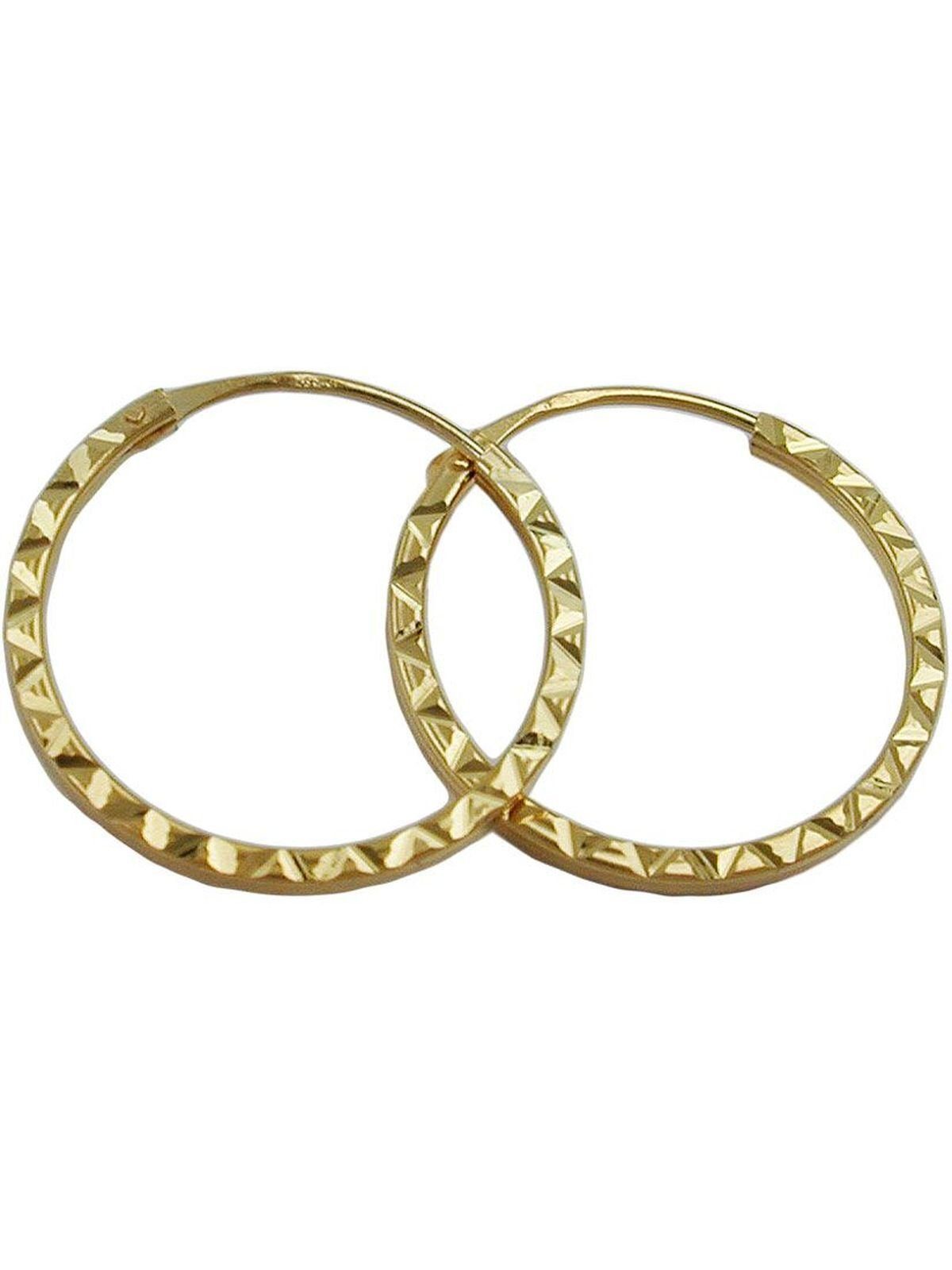 Paar Creolen Ohrring 17x1mm Steckverschluss Muster glänzend diamantiert 9Kt GOLD