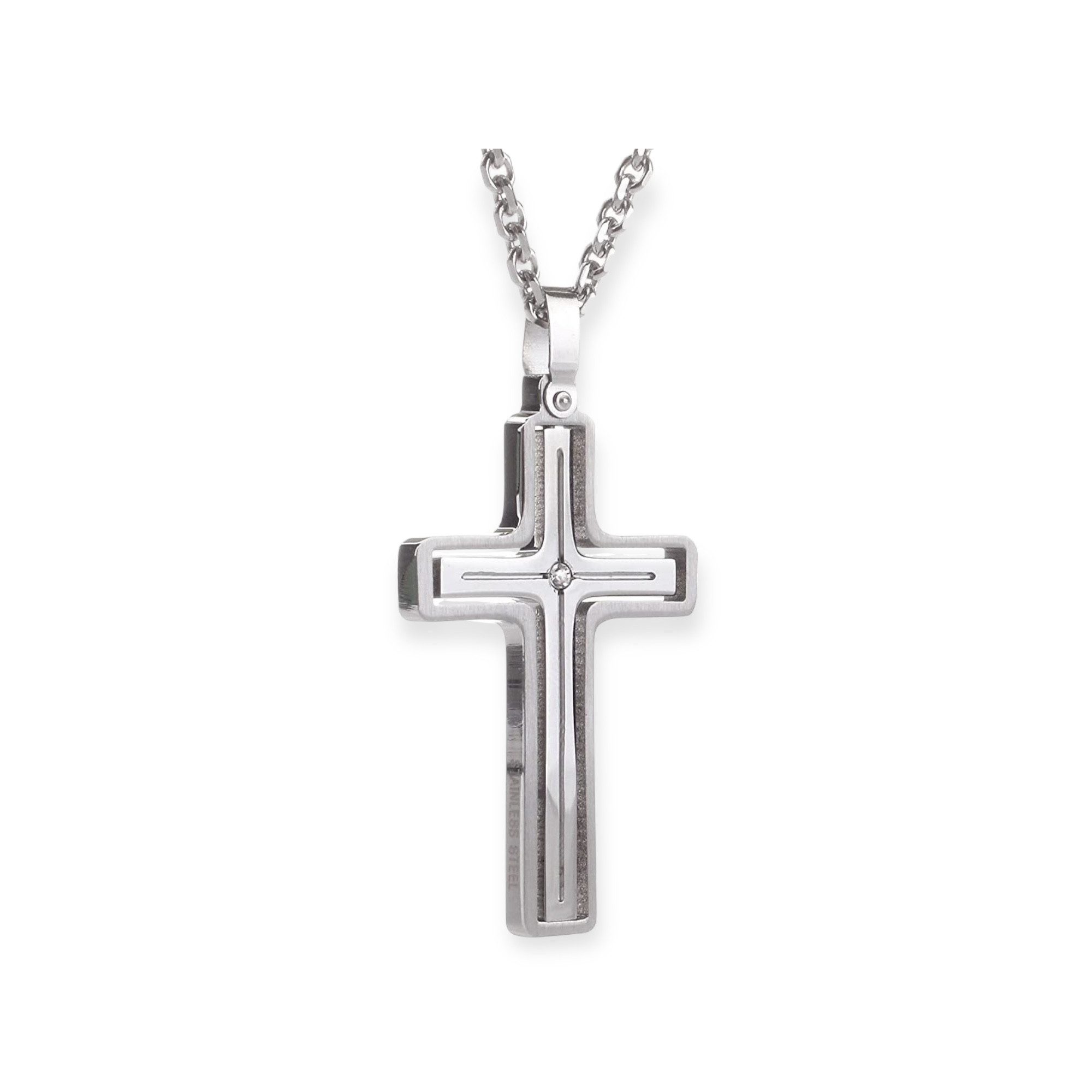 Kette mit Anhänger Edelstahl Anhänger Kreuz Männerschmuck Black PVD Stein CZ mit Kette