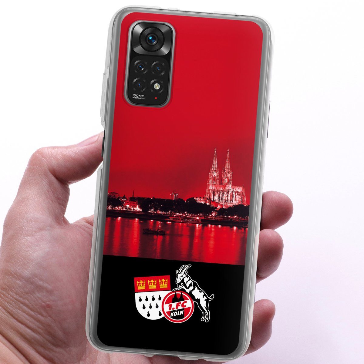 DeinDesign Handyhülle Skyline 1. FC Köln Offizielles Lizenzprodukt Skyline Köln Rot, Xiaomi Redmi Note 11 Silikon Hülle Bumper Case Handy Schutzhülle