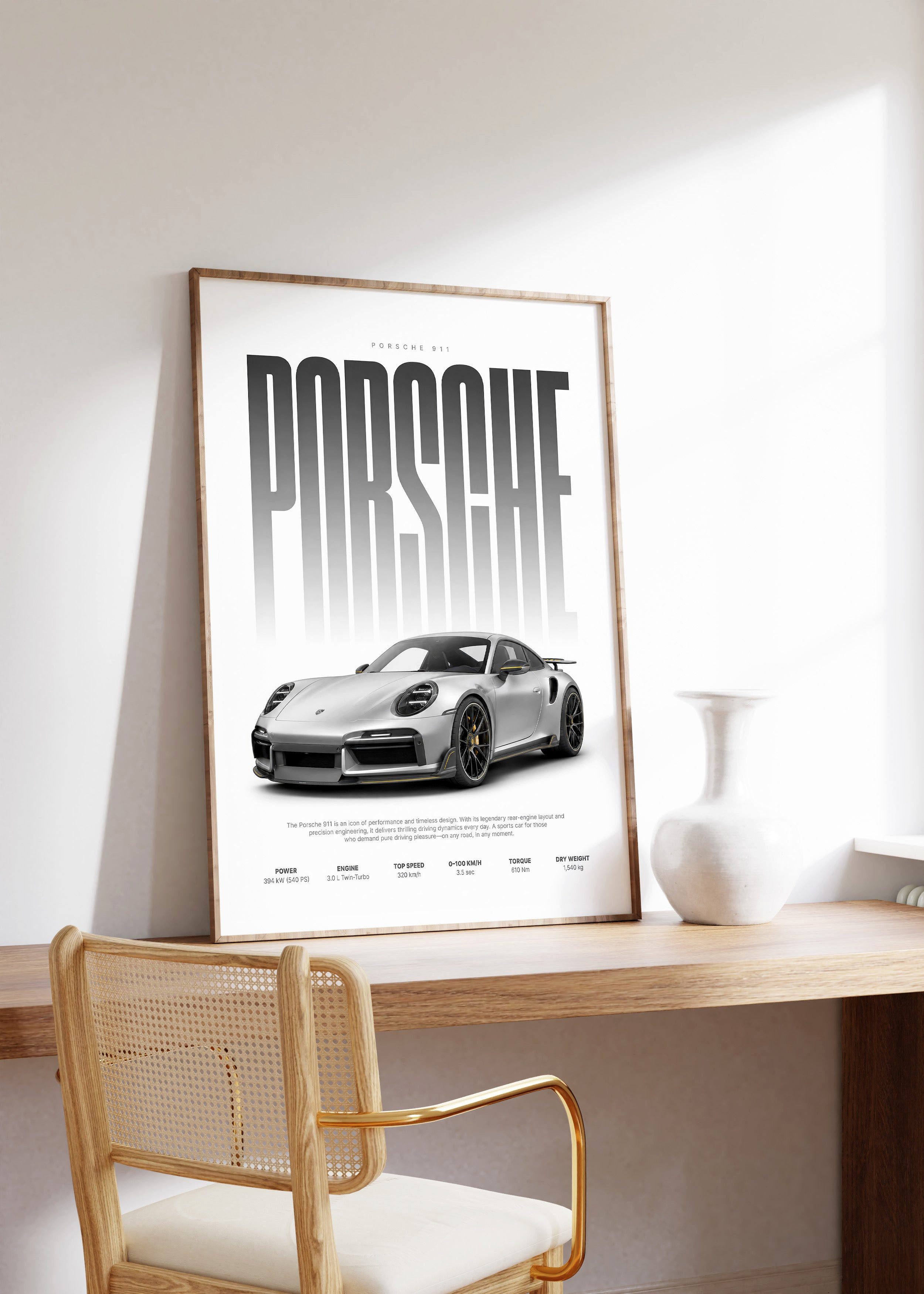 JUSTGOODMOOD Poster Silberner Sportwagen Geschenkidee Luxus Coup Wandbild Deko Print ohne, (1 St) – Bild 3 von 5