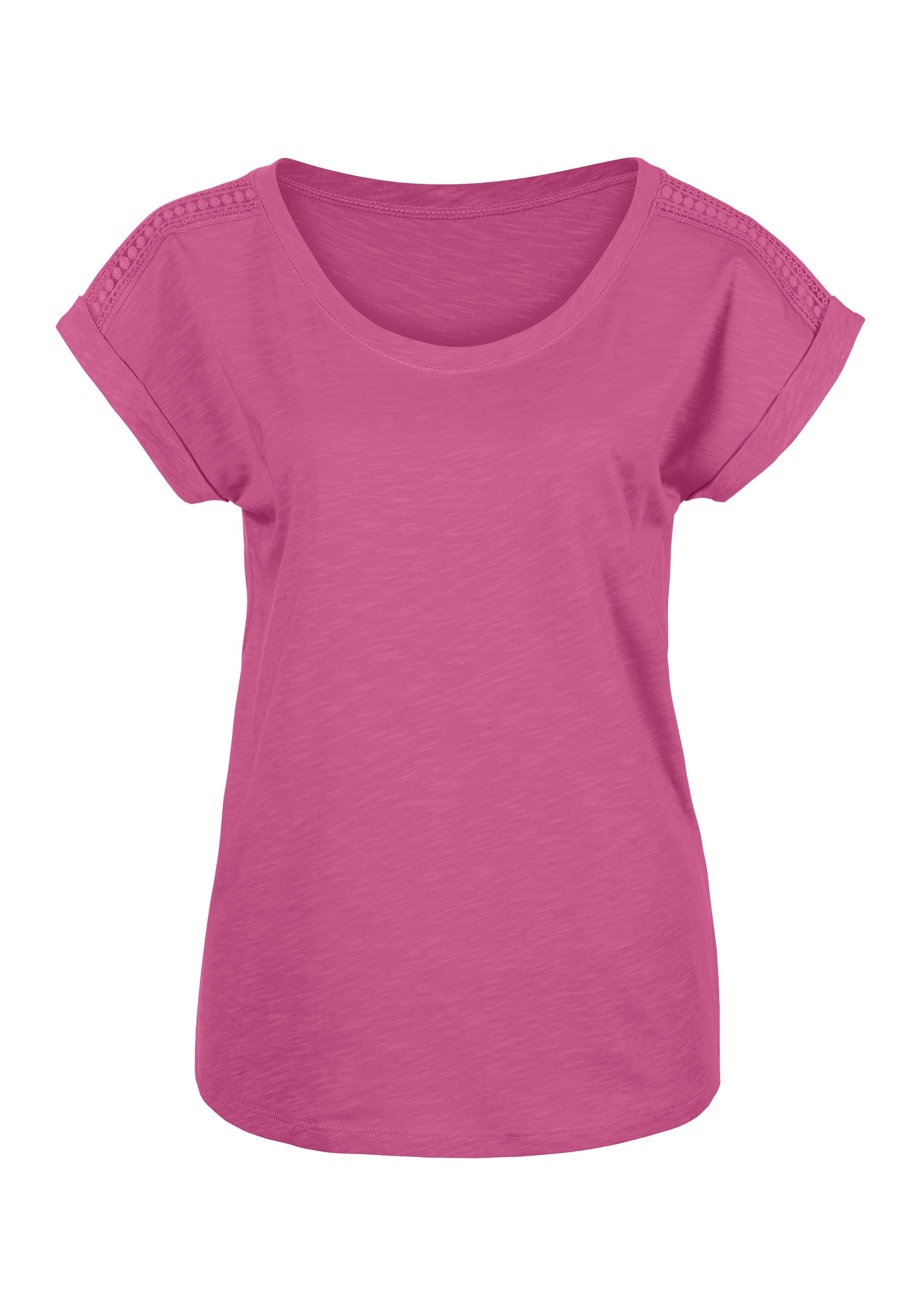 Vivance T-Shirt (Packung, 2er-Pack) mit der Schulter pink, navy Häkelspitze an