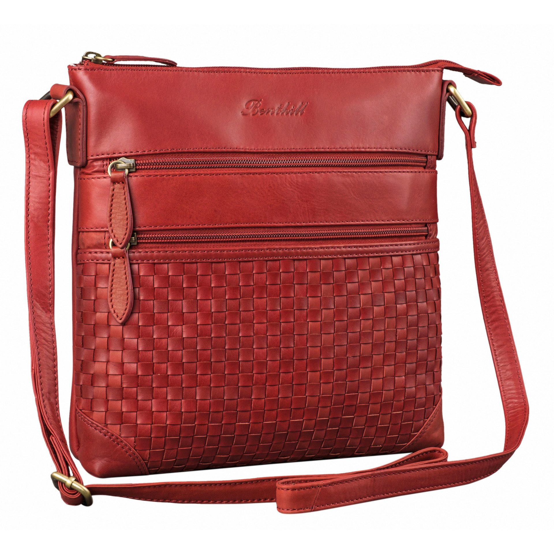 Umhängetasche Damen Echt Leder Schultertasche Vintage Handtasche geflochtenem Muster