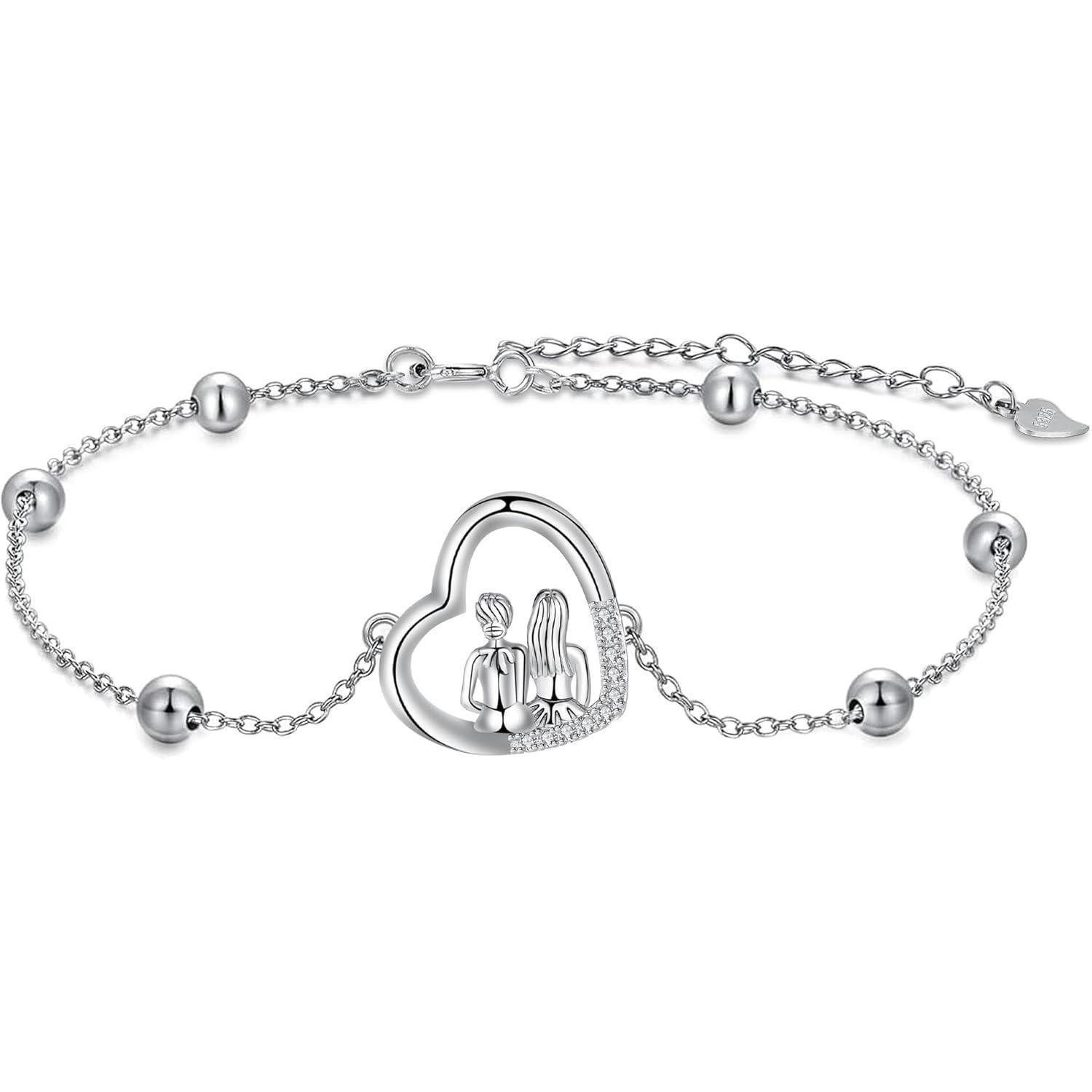 LuxusKollektion Charm-Armband Set Armband Damen Silber 925 Herz Anhänger Schwester Freundin Schwester-C