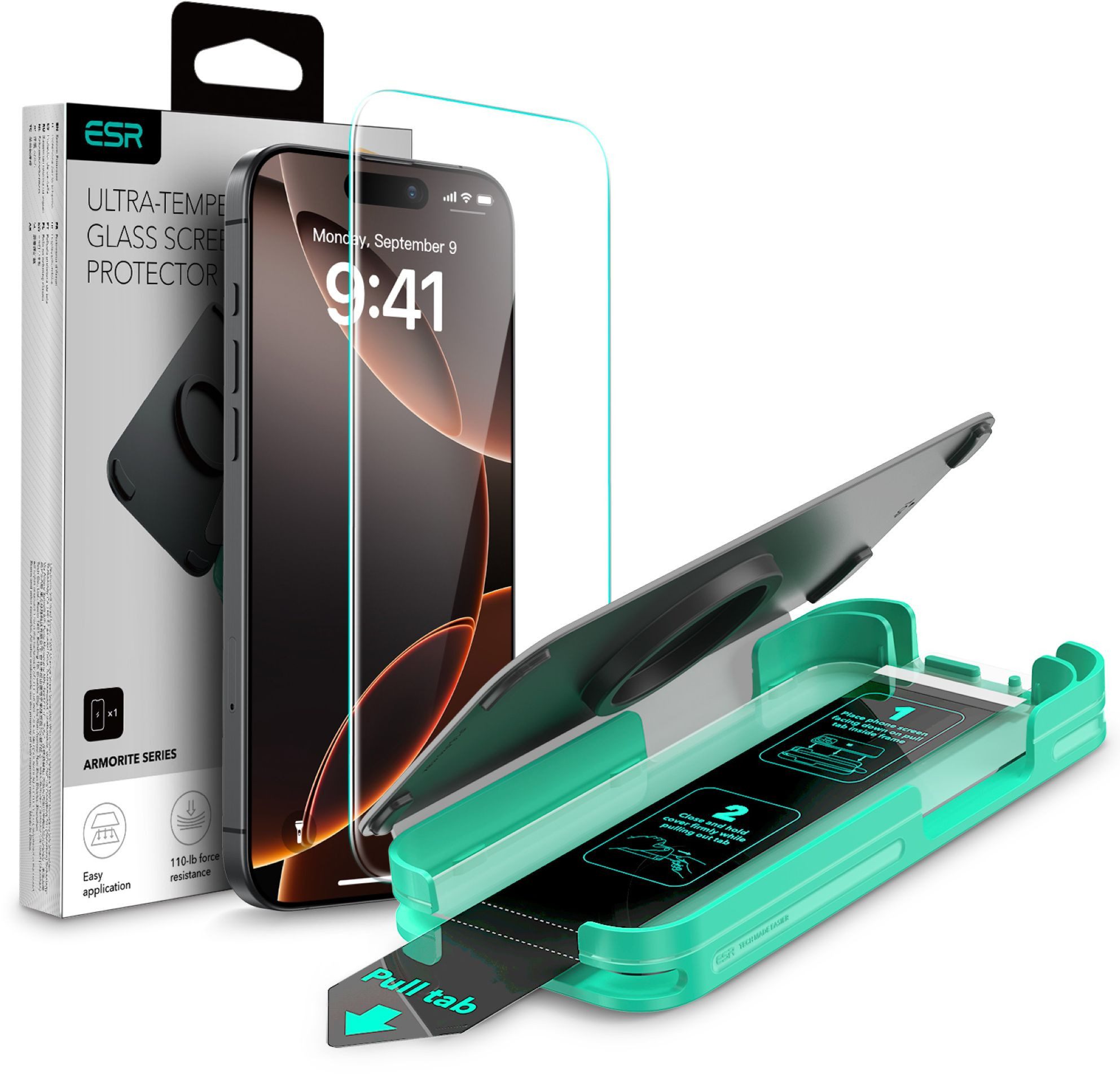 ESR Displayschutzglas Armorite Displayschutz für iPhone 16 Pro für iPhone 16 Pro, Einfache Anbringung, Ultimativer Bildschirmschutz