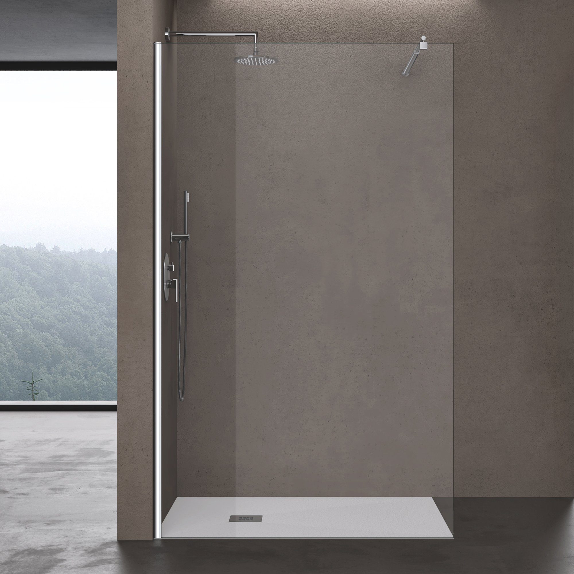 doporro Walk-in-Dusche Duschkabine Duschwand 8-10mm ESG NANO Profil verstellbar H:200cm B02K, Einscheibensicherheitsglas