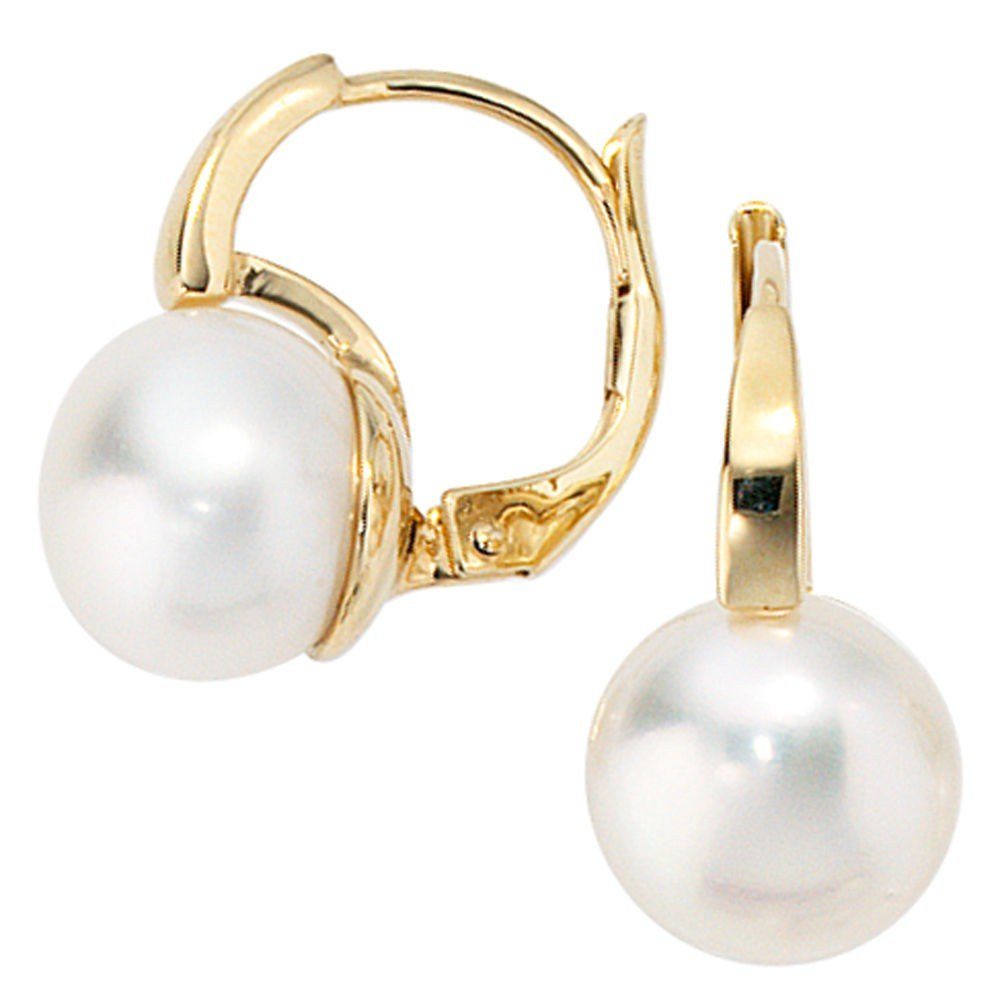 Ohrringe Perlen Gold Ohrhänger Schmuck Gelbgold Paar Süßwasser Perlenohrringe Gold Boutons 585 Damen, Krone 585