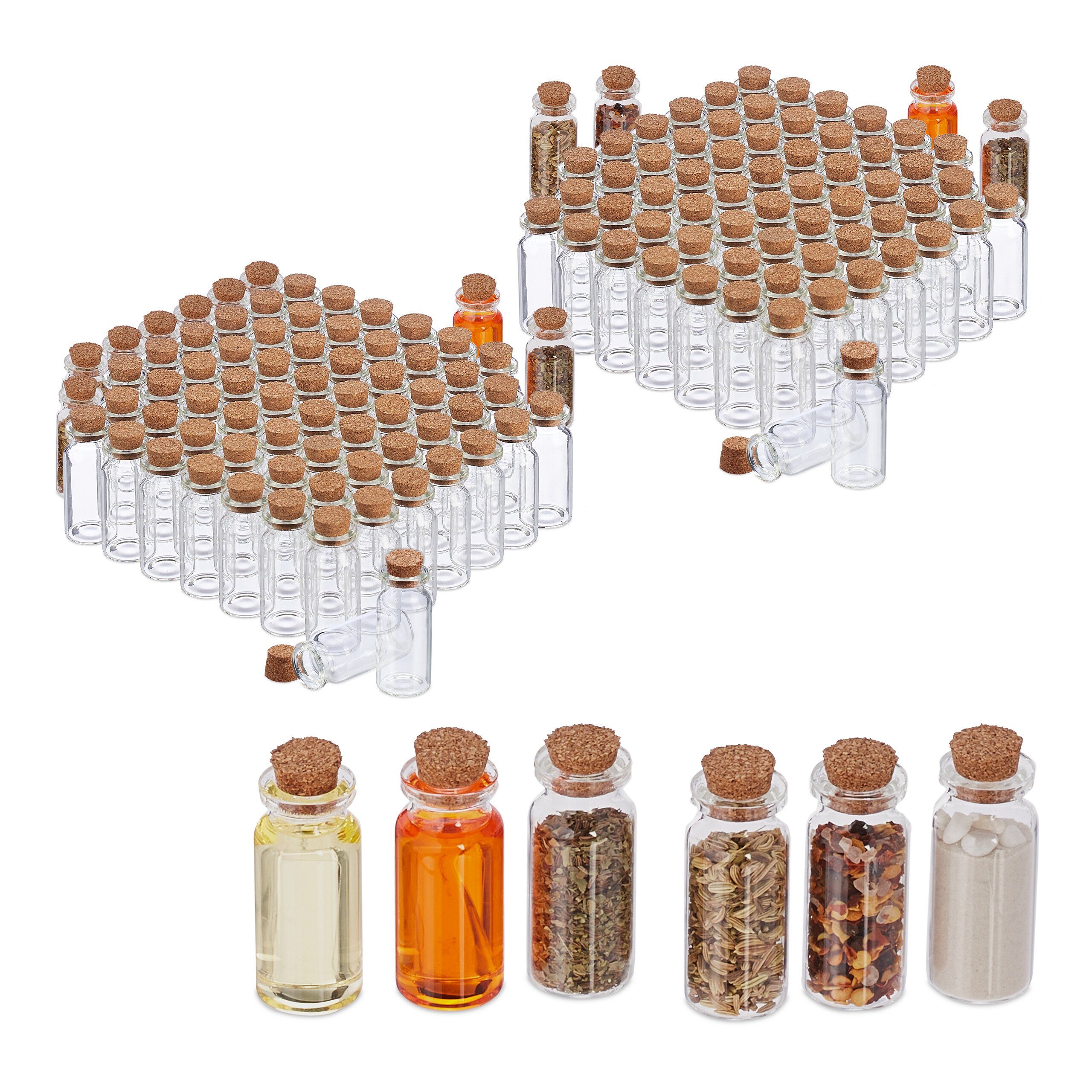 Deko-Glas 144 x Mini Glasflaschen mit Korken