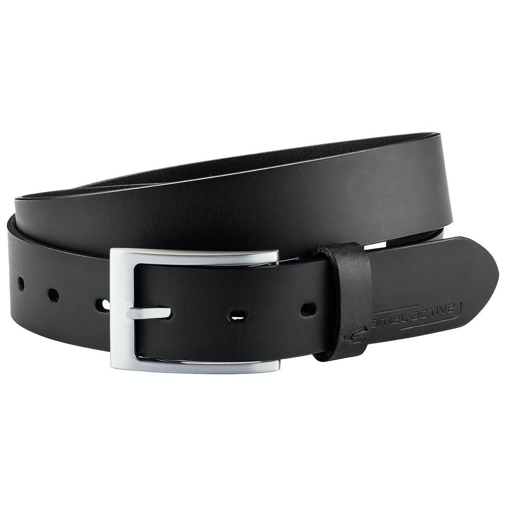 camel active Ledergürtel schwarzer echt Leder Herrengürtel, Anzugsgürtel, 3,2cm breit kürzbar
