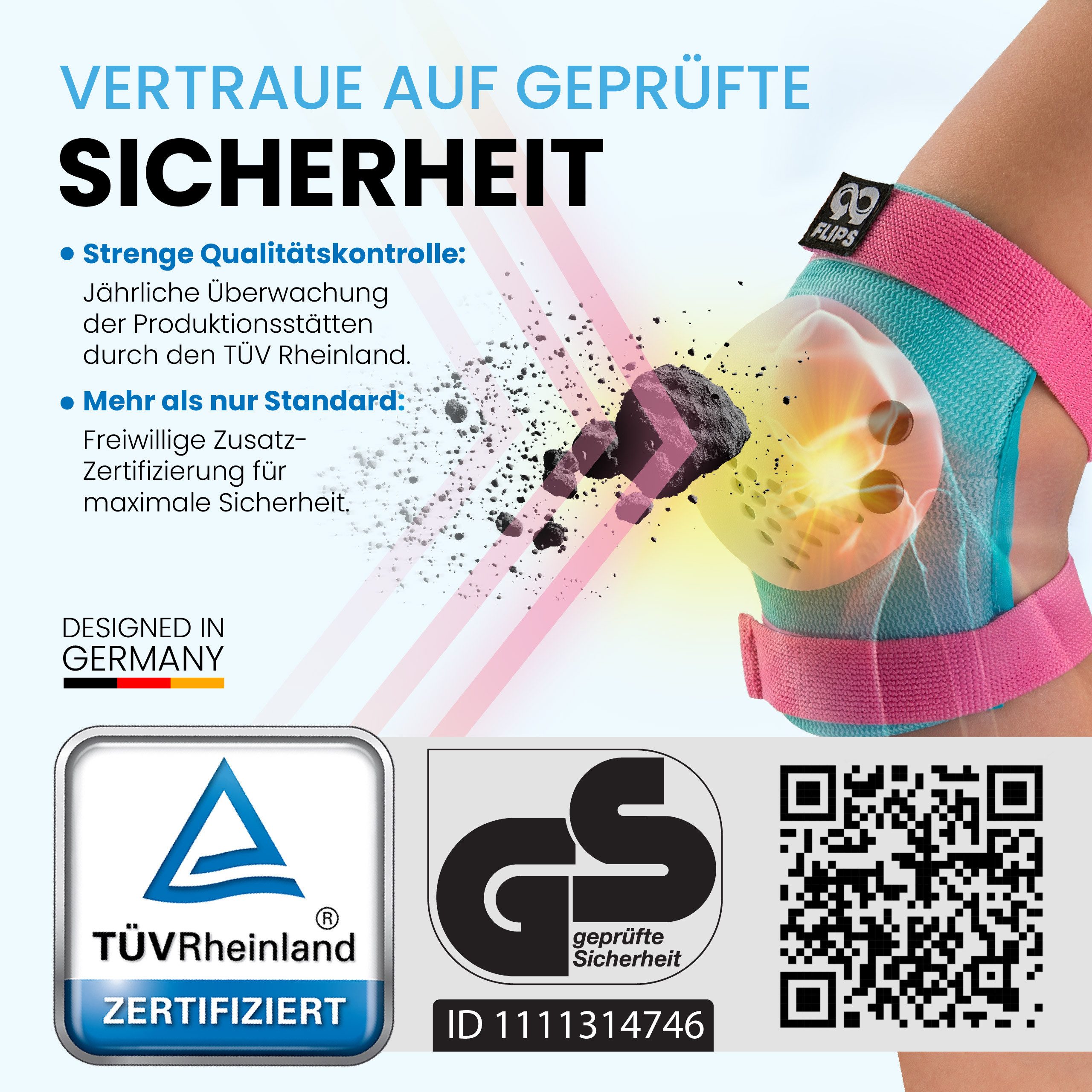 99FLIPS Protektoren-Set RISE Schoner Set Kinder für Skateboard und Inline Skaten (Inliner Schützer Set Kinder, 7-tlg., Inliner Schoner Knie-, Ellenbogen und Handgelenkschützer & Tragebeutel), Deutsche Marke