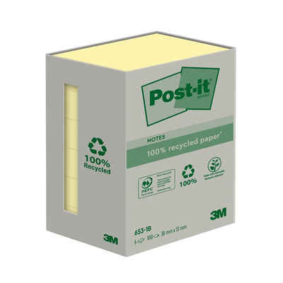 Post-it® Recycling Notes - 38 x 51 mm, pastellgelb, 6 x 100 Blatt Wischbezug