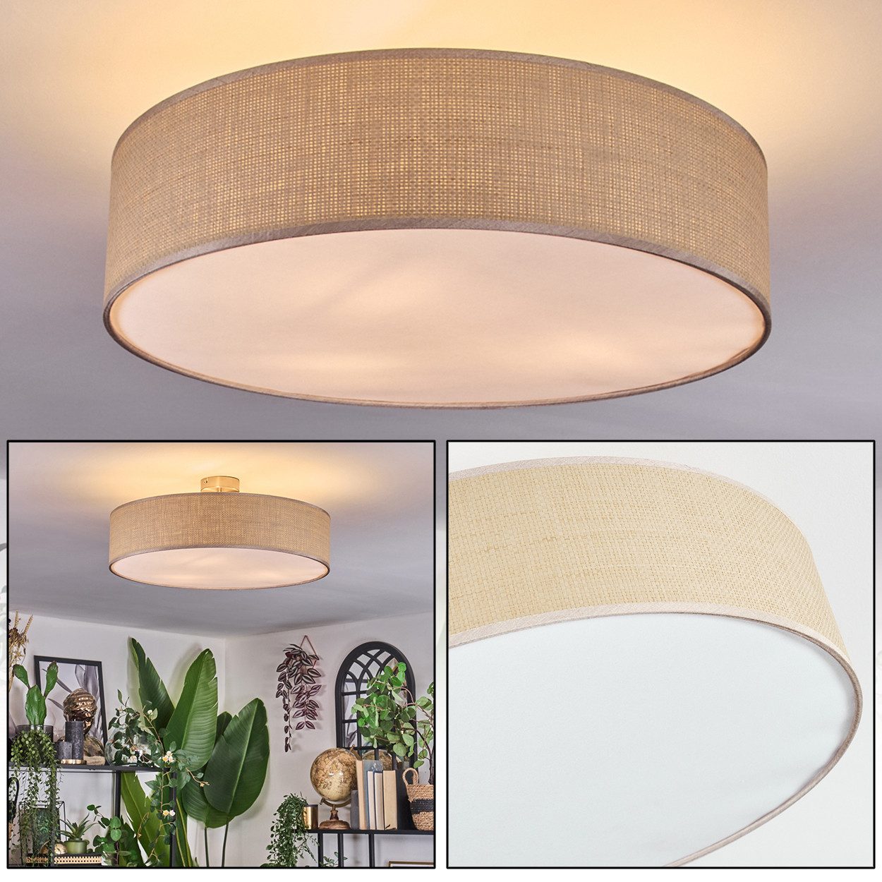 hofstein Deckenleuchte Deckenlampe aus Metall/Papiergeflecht/Stoff in Nicke günstig online kaufen