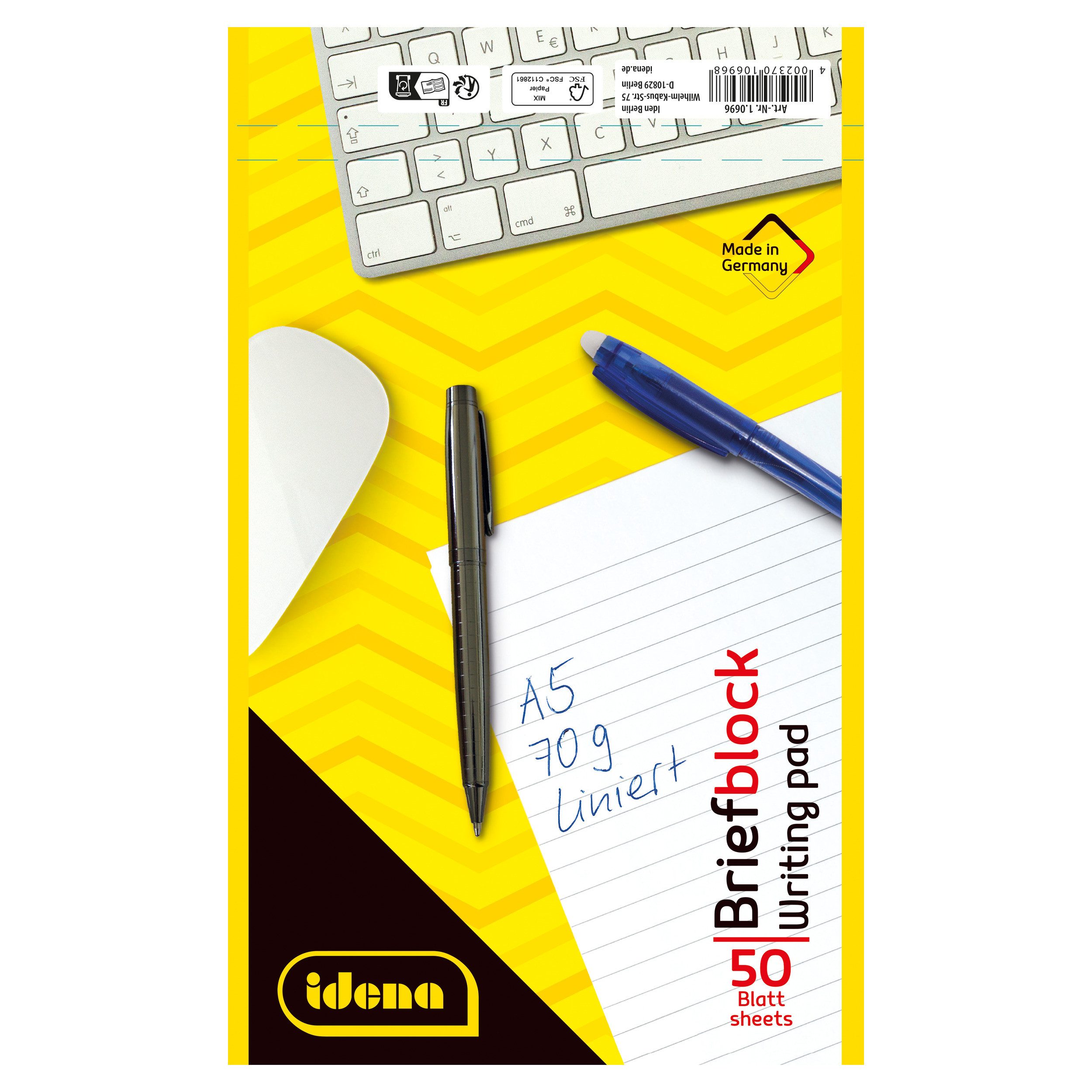 Idena Notizblock Idena Bundle Briefblöcke liniert 50 Blatt 70g/m² DIN A5 10 Stück