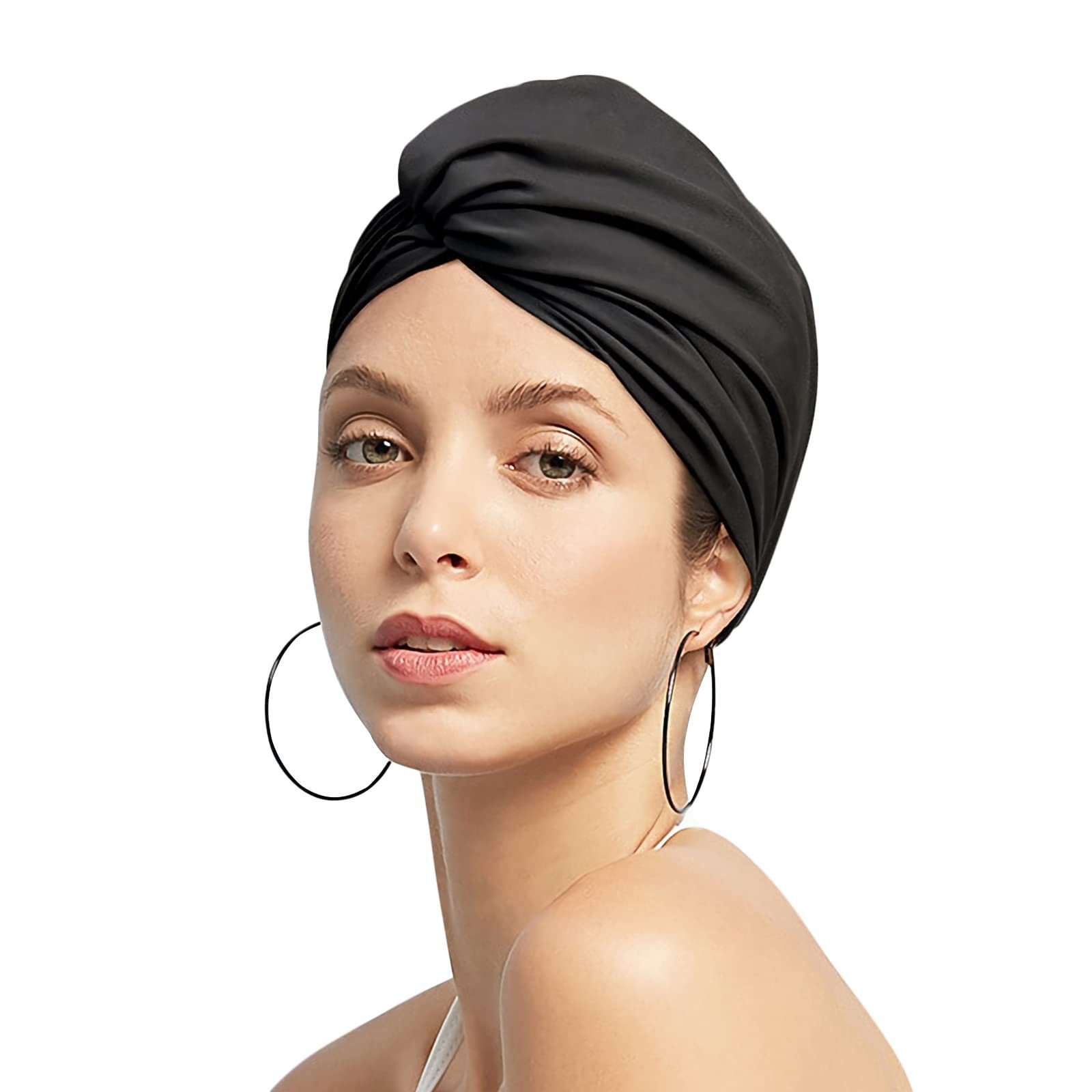Badekappe Damen Badekappe Turban, Elastische Schwimmkappe mit Ohrschutz