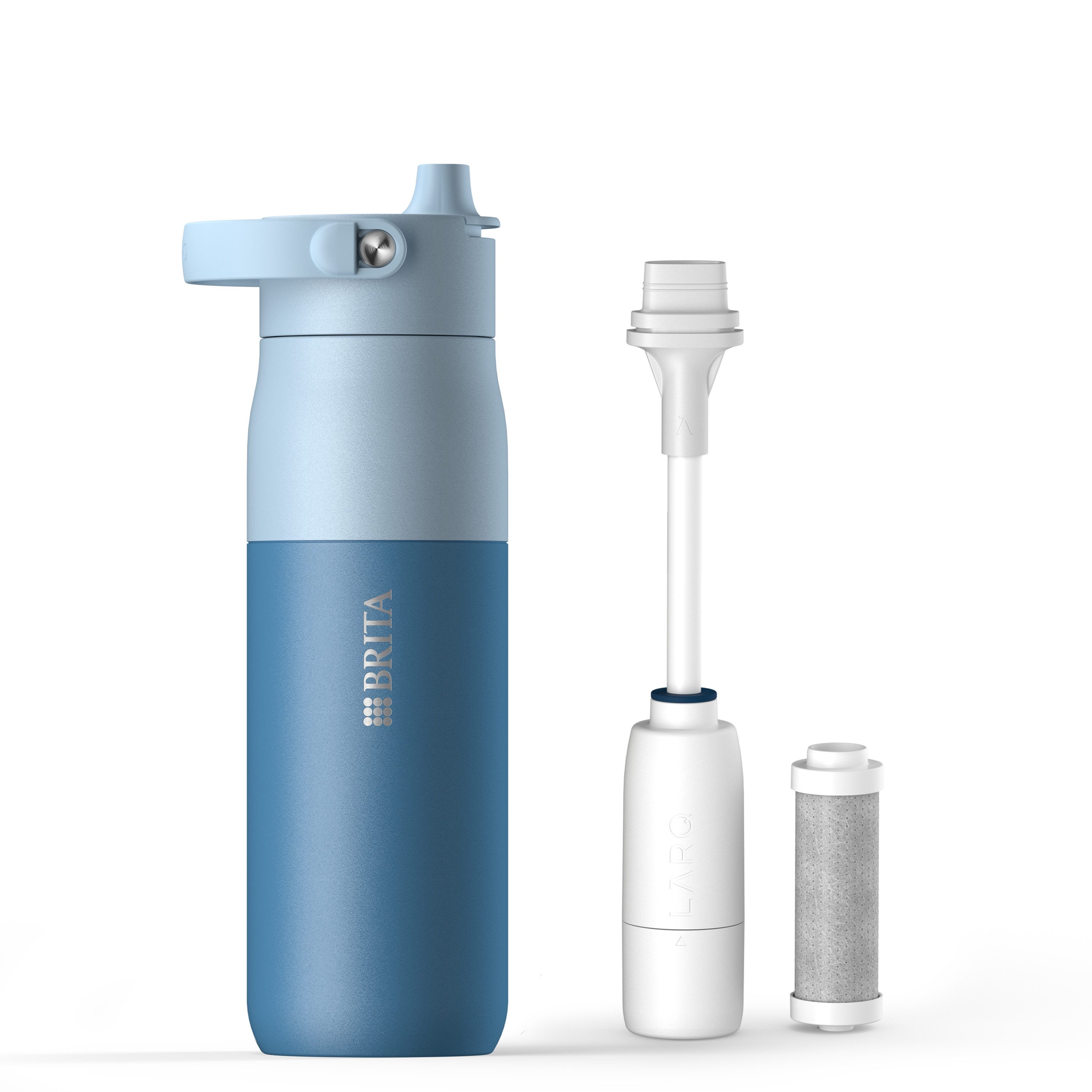 BRITA Trinkflasche BRITA LARQ Essential Filter Trinkflasche (680ml) mit Strohhalm, Edelstahl Wasserflasche mit doppelwandiger Isolierung - hält 24h kalt