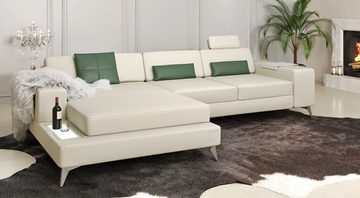 BULLHOFF Wohnlandschaft Wohnlandschaft Leder Ecksofa Designsofa Eckcouch L-Form LED Leder Sofa Couch XL weiss creme taupe »MÜNCHEN III« von BULLHOFF, Made in Europe