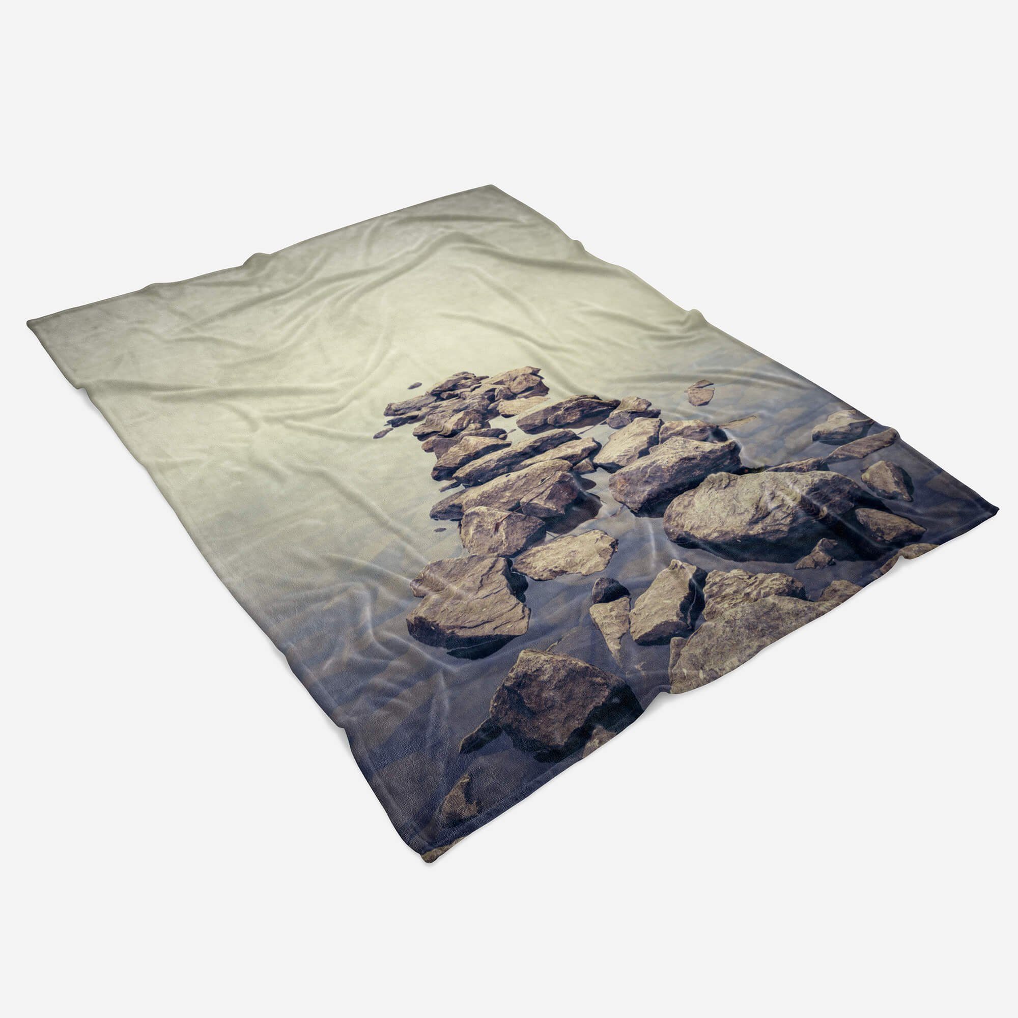Steinsteg Meer Strandhandtuch Handtuch Handtücher Sinus Ste, mit Art Kuscheldecke Handtuch Baumwolle-Polyester-Mix Saunatuch Fotomotiv (1-St),