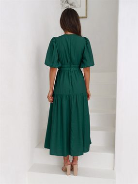 AFAZ New Trading UG Sommerkleid Langer Damenrock mit kurzen Ärmeln und V-Ausschnitt Vielseitiges Modekleid für Damen
