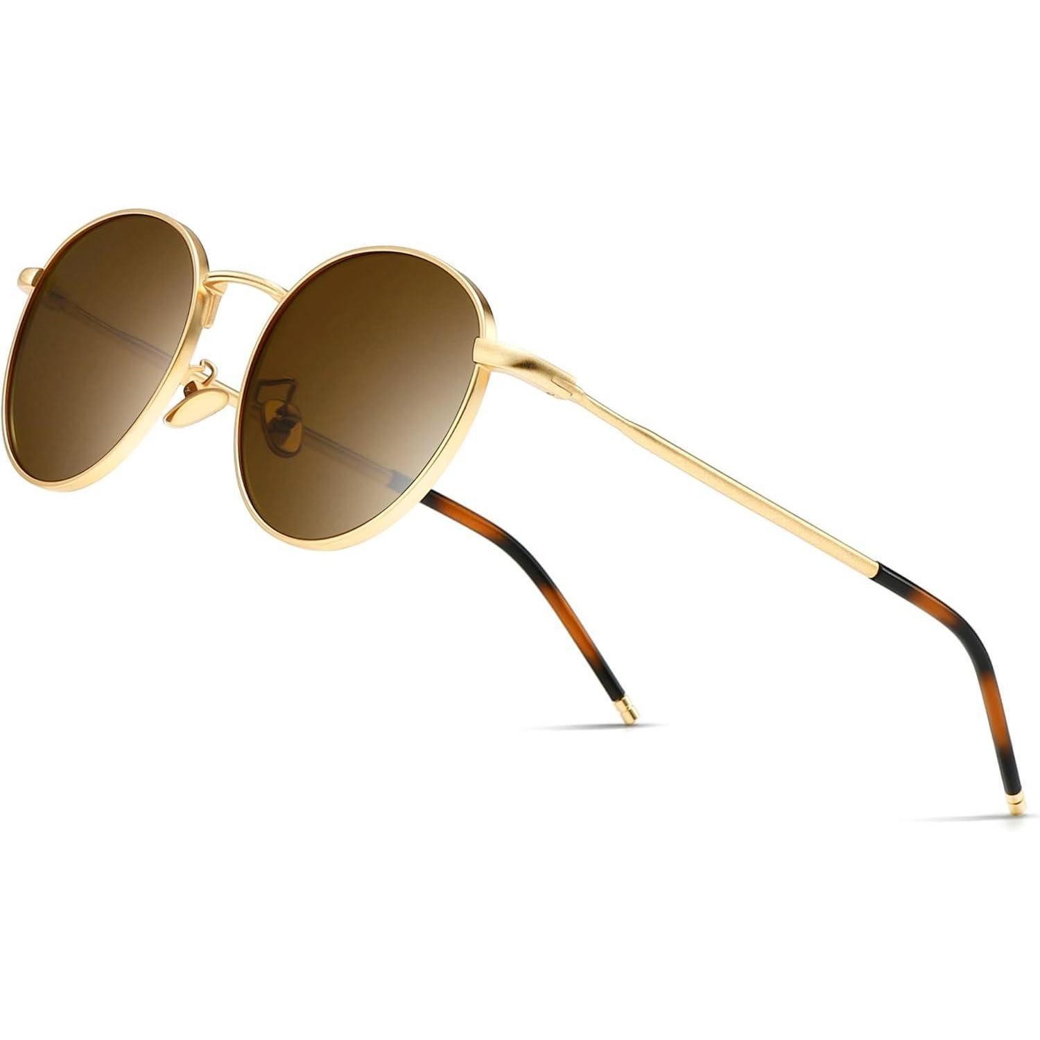 LuxusKollektion Retrosonnenbrille Sonnenbrille Rund Vintage Retro Gold Rahmen Polarisierte Braune Linse