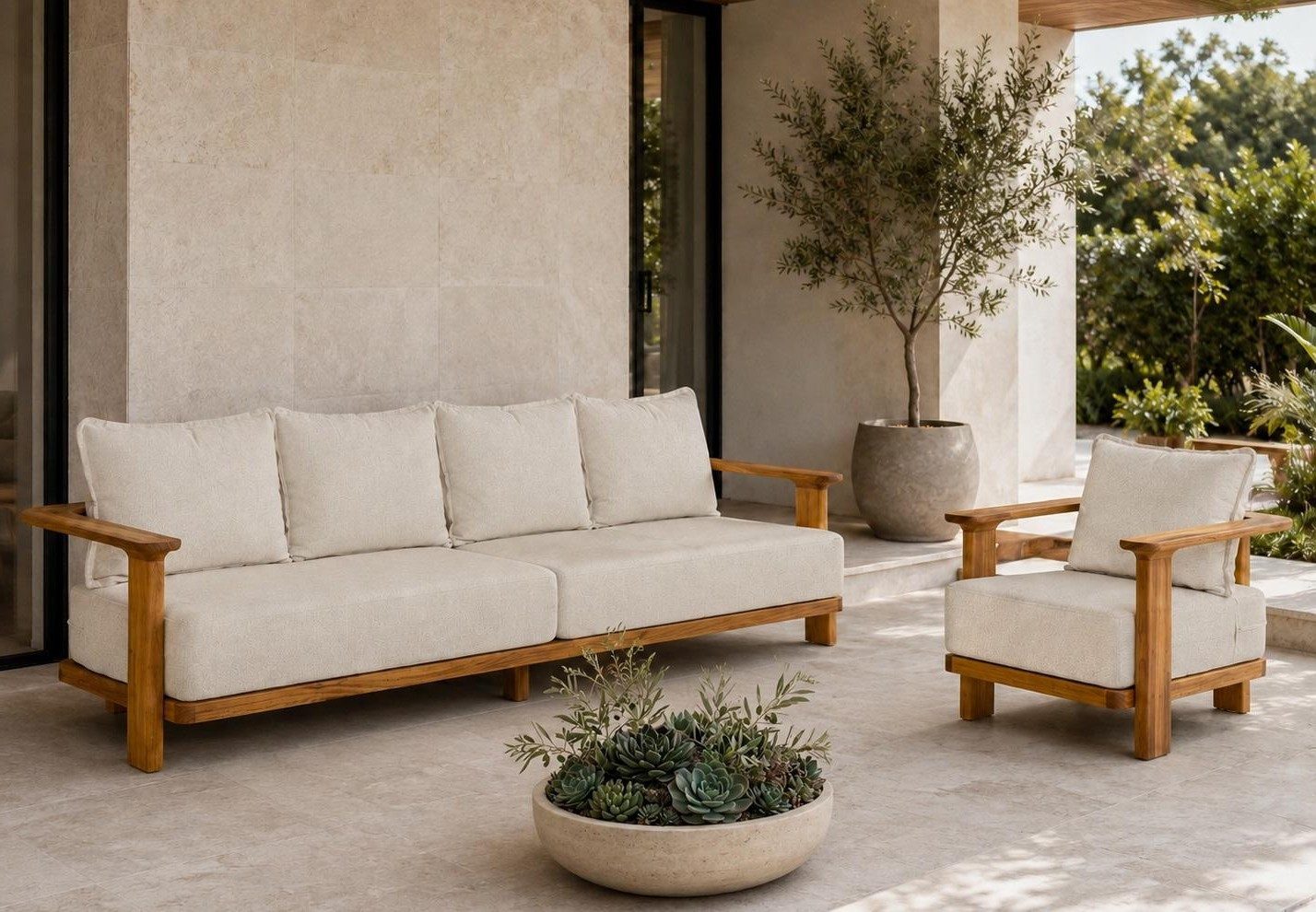 Xlmoebel Gartenlounge-Set Gartenlounge Set 4-Sitzer Sofa Sessel Beige Kissen Elegant Neu, (2-tlg., 2-tlg), Elegantes Design, ideal für den Außenbereich