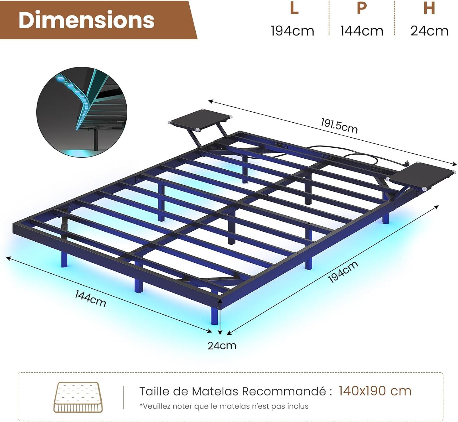 MSMASK Bettgestell LED Beleuchtung und Ladestation, günstig online kaufen