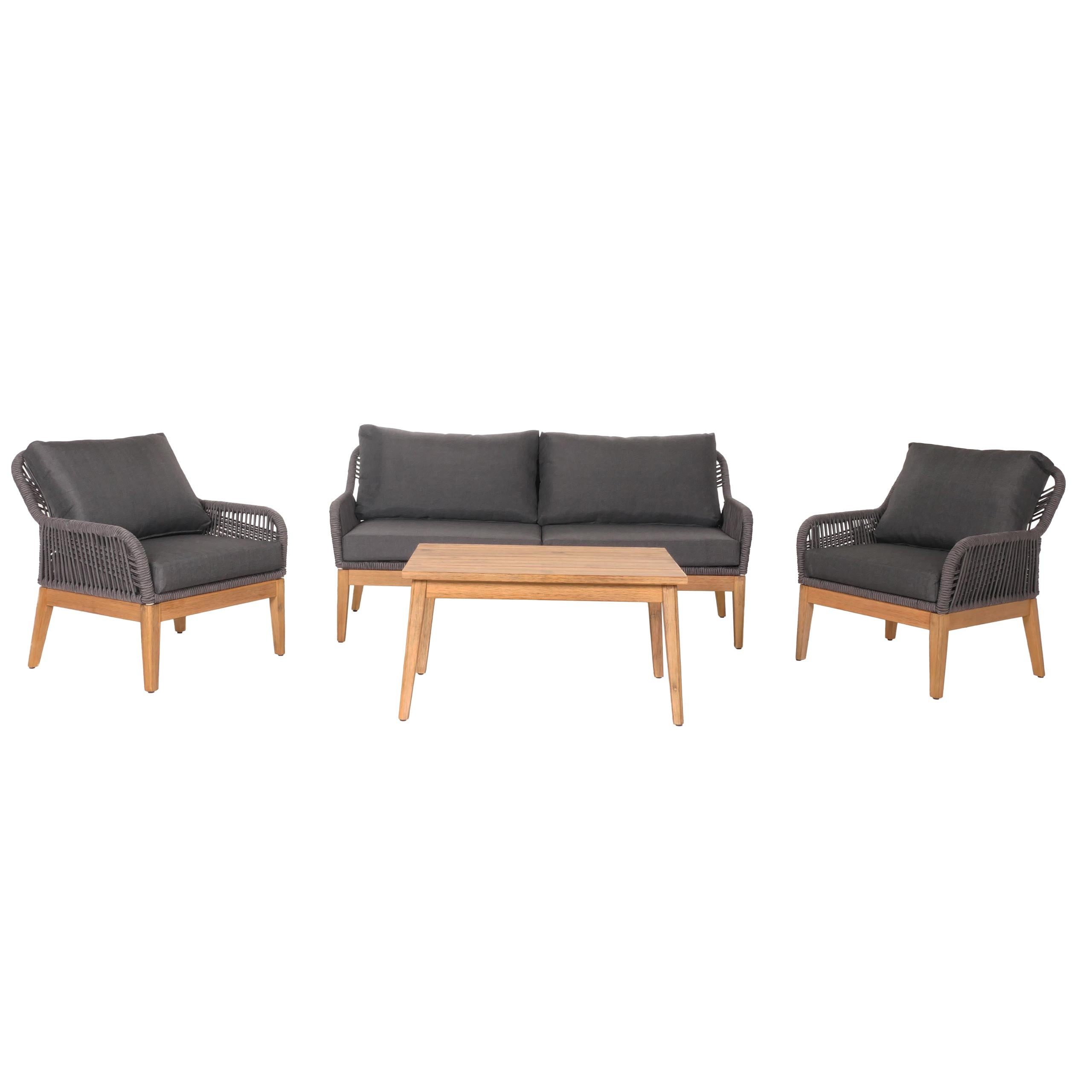 PROREGAL® Gartenlounge-Set Gartengarnitur Sofa Sessel Tisch Holz Akazie Dunkelgrau/Creme