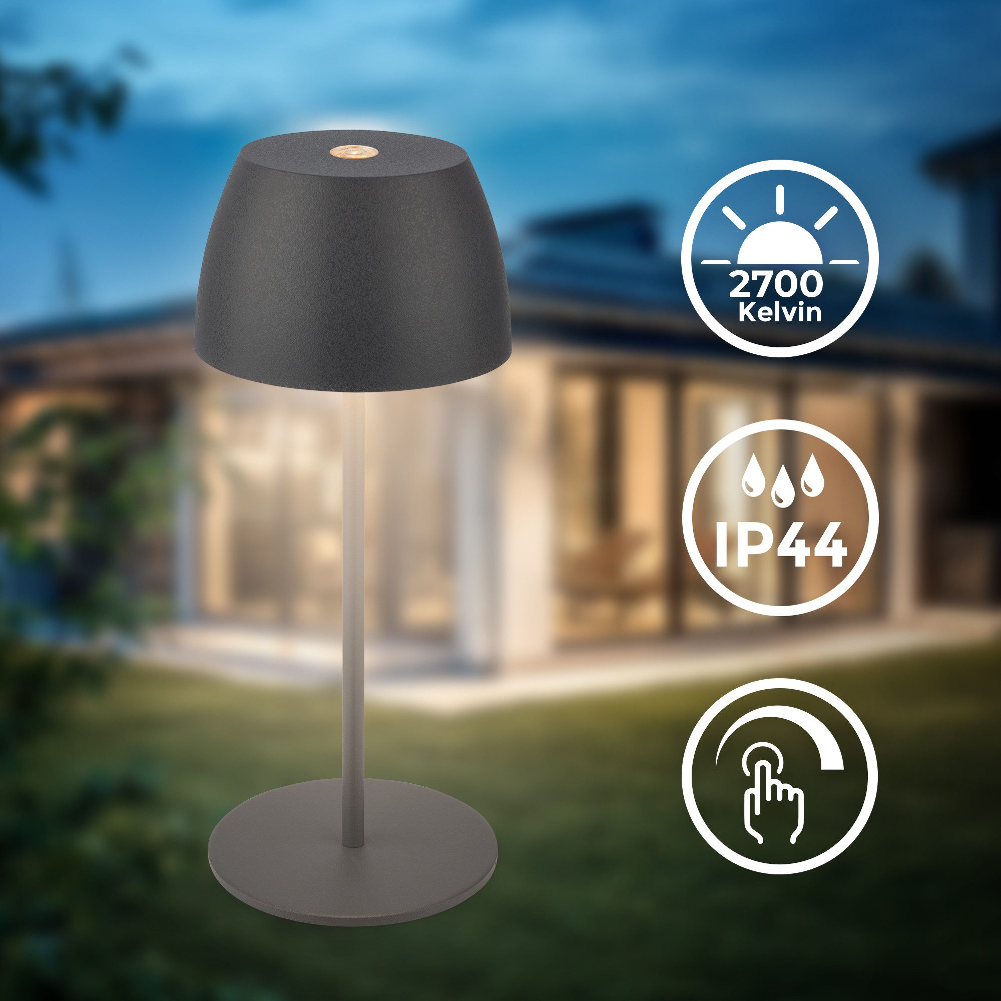 B.K.Licht Außen-Tischleuchte BK_TL1606 Mini Akku LED Tischlampe, Touchdimmer, mit USB-C, Dimmfunktion, LED fest integriert, Extra-Warmweiß, 2.700 K, 150Lm, 2,5W – Bild 3 von 5