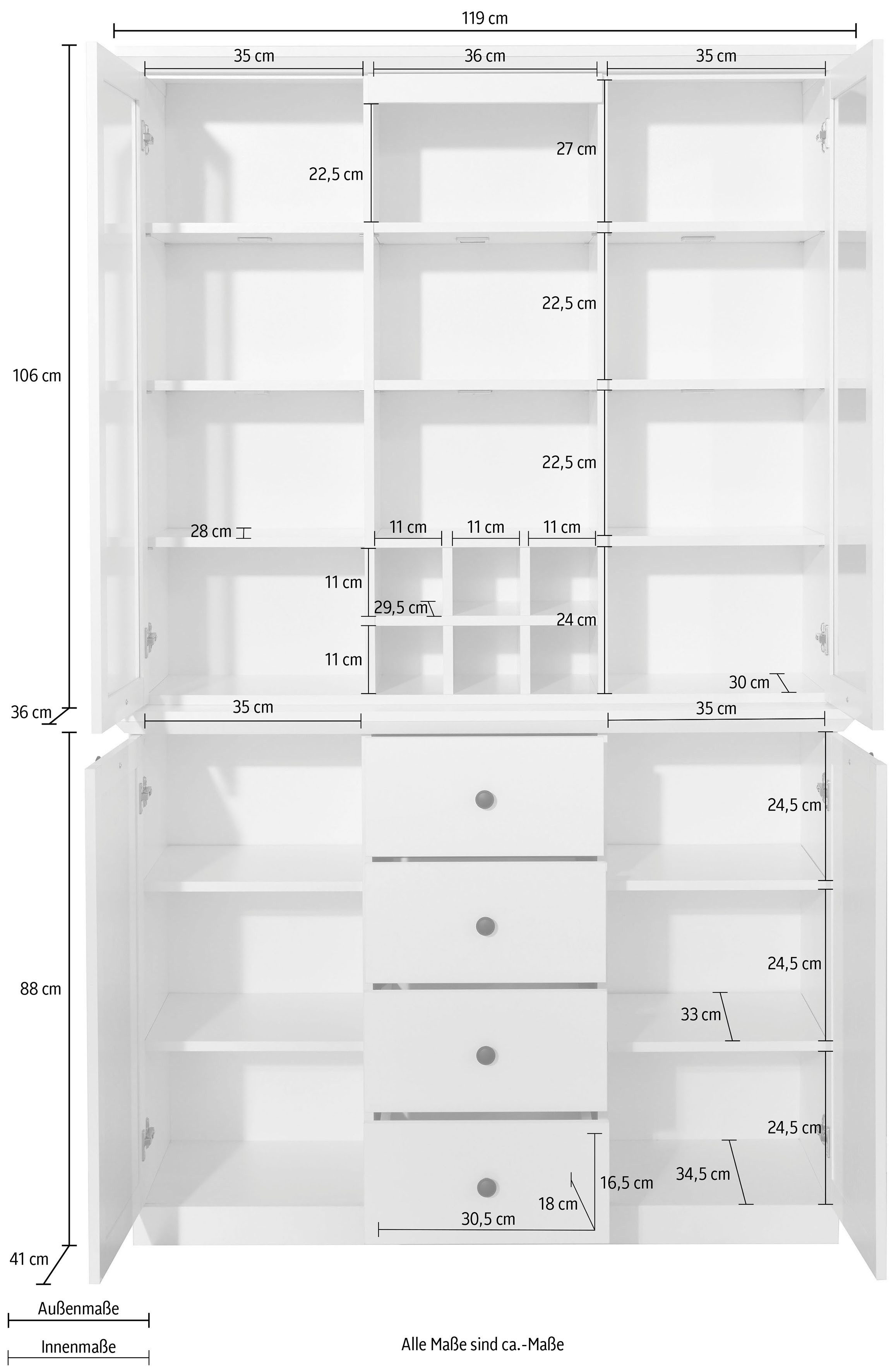 Home affaire Buffet Örebro zeitloser Landhausstil, mit Vollauszug, Beleuchtung optional