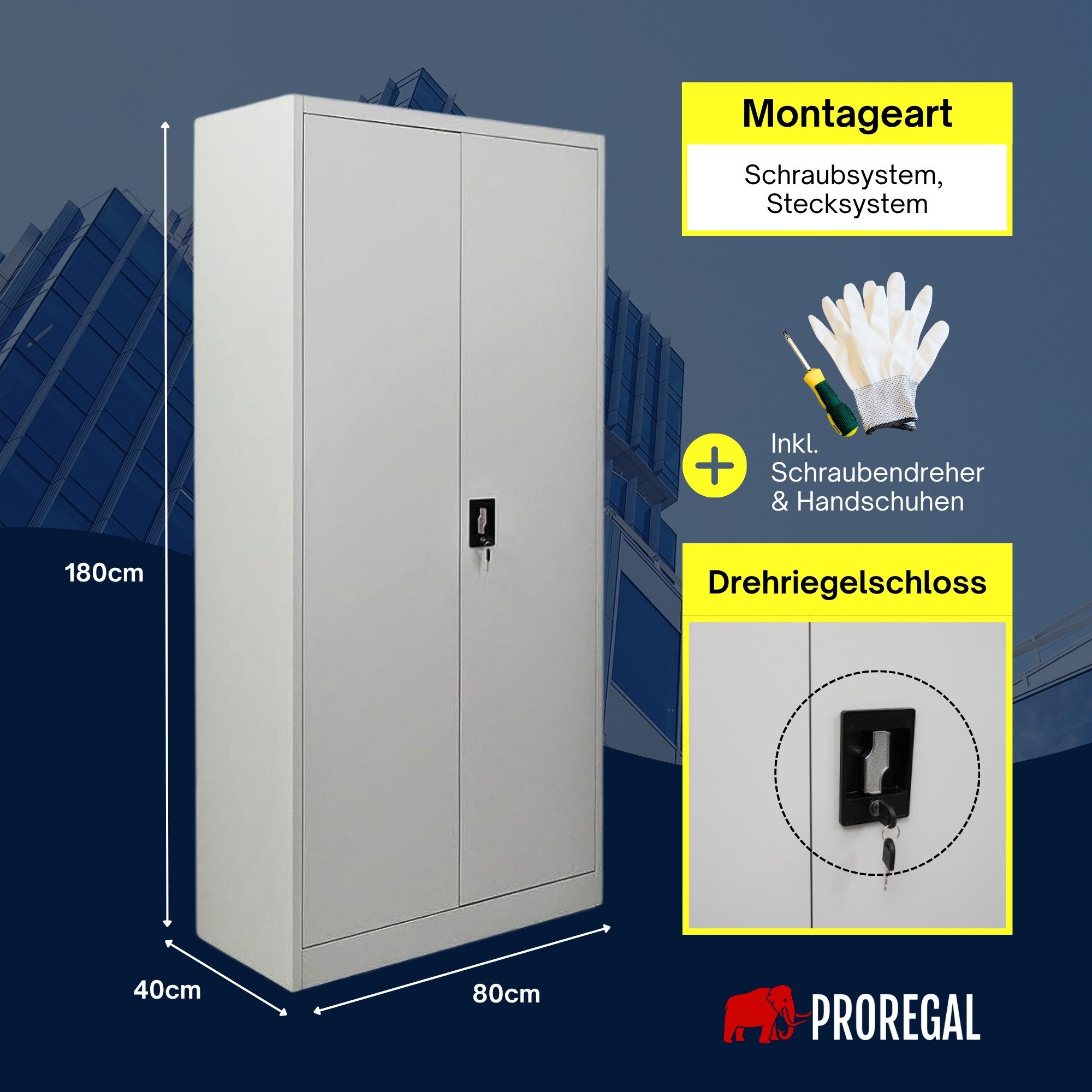 PROREGAL® Mehrzweckschrank Abschließbarer Flügeltürenschrank ELEPHANT mit 2 Türen Flügeltürenschrank Mehrzweckschrank Abschließbar aus Stahl – Bild 3 von 5