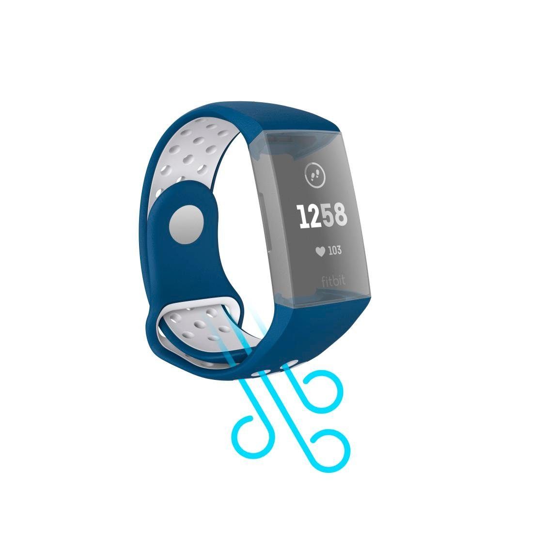 3/4, - - Schmutzabweisend Fitbit atmungsaktives Smartwatch-Armband Ersatzarmband blau Rutschfest Charge Sportarmband, 22mm, Hama Abwaschbar