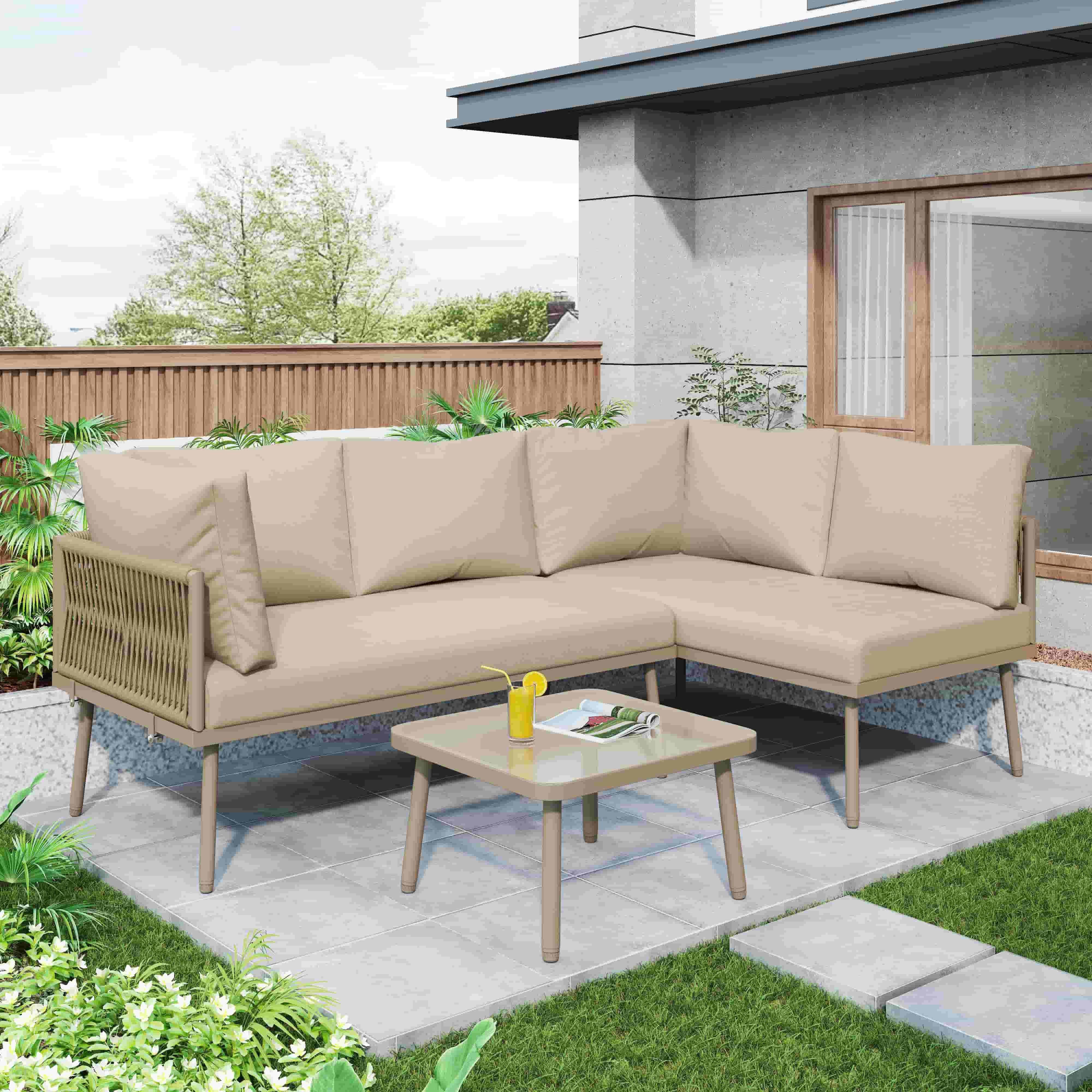 Yemaster Garten-Essgruppe Garten-Lounge-Set 3-teilig mit pulverbeschichtete günstig online kaufen
